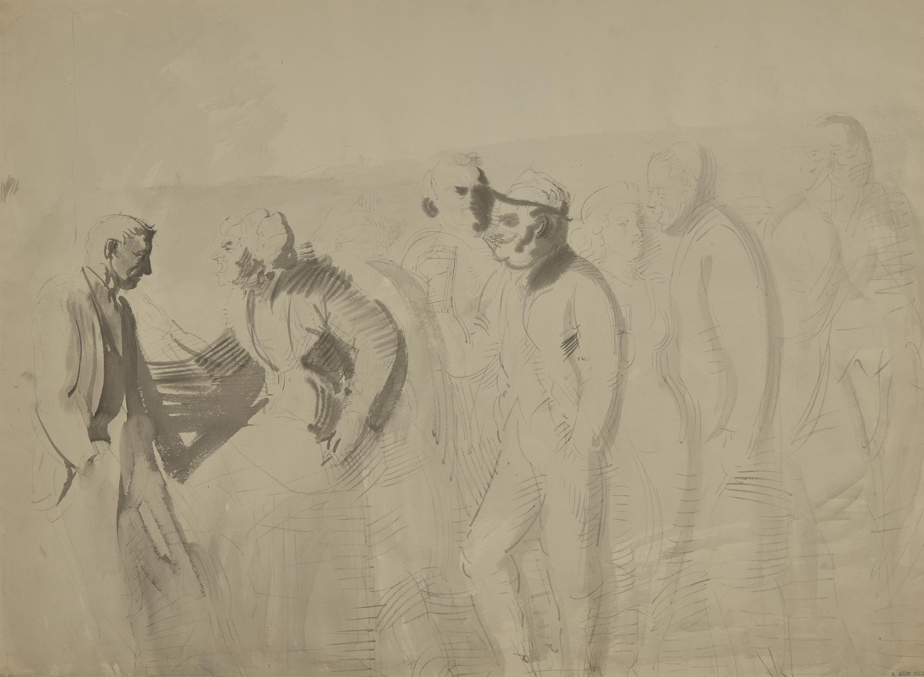 Men and Women Conversing; with Walking Girls (A Double-Sided Work)