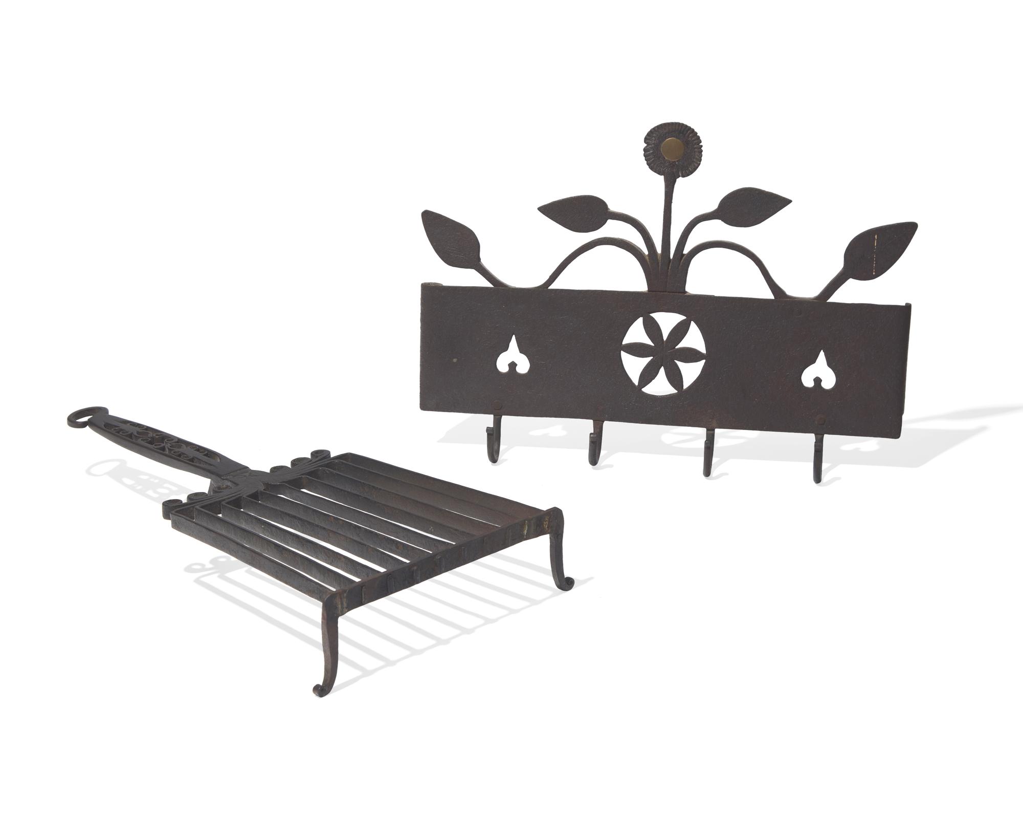 A Wrought Iron Gridiron and Kitchen Wall Rack, French or Flemish, 18th and Early 19th Century