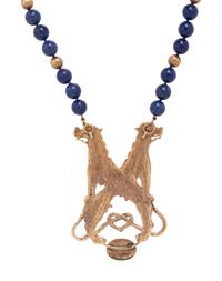 ERIC DE KOLB, YELLOW GOLD AND LAPIS LAZULI PENDANT AND NECKLACE