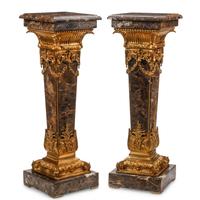 A Pair of Gilt Bronze Mounted Marble Pedestals