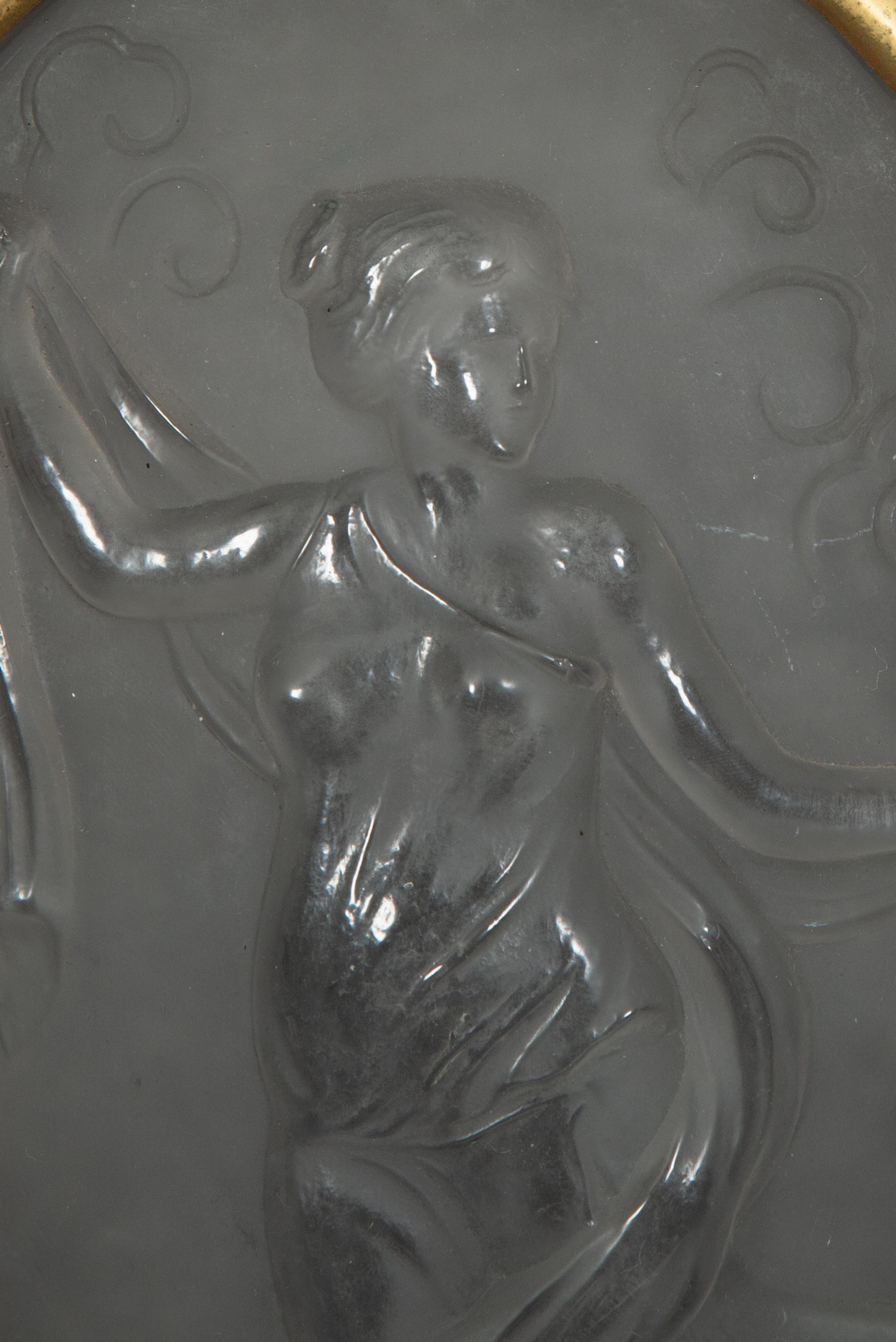 A Pair of French Molded Glass Cameo Plaques in Gilt Bronze Frames