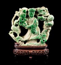 A Green Hardstone Figure of Female Immortal Height 4 3/4 inches. — 20TH CENTURY