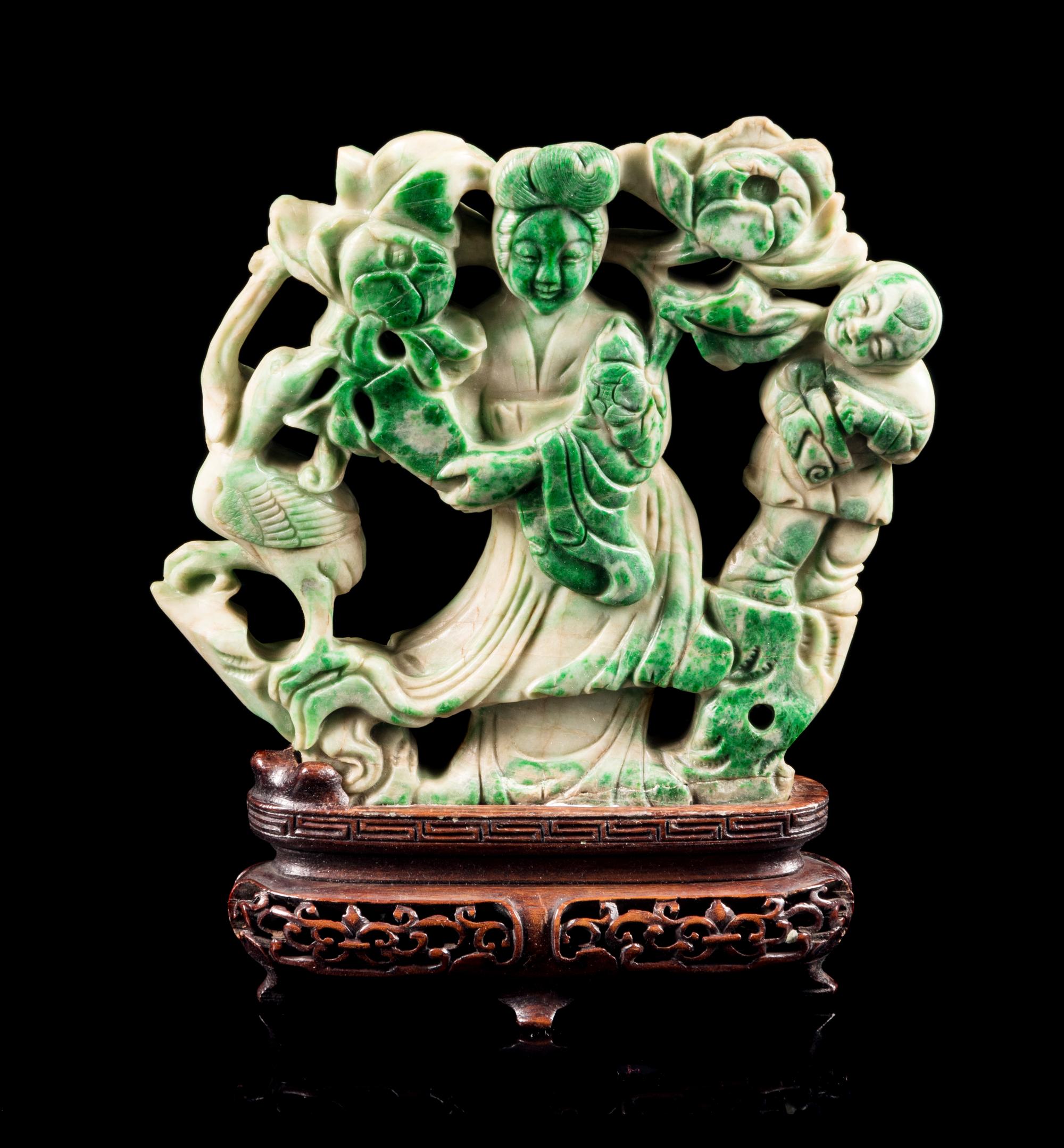 A Green Hardstone Figure of Female Immortal Height 4 3/4 inches. — 20TH CENTURY