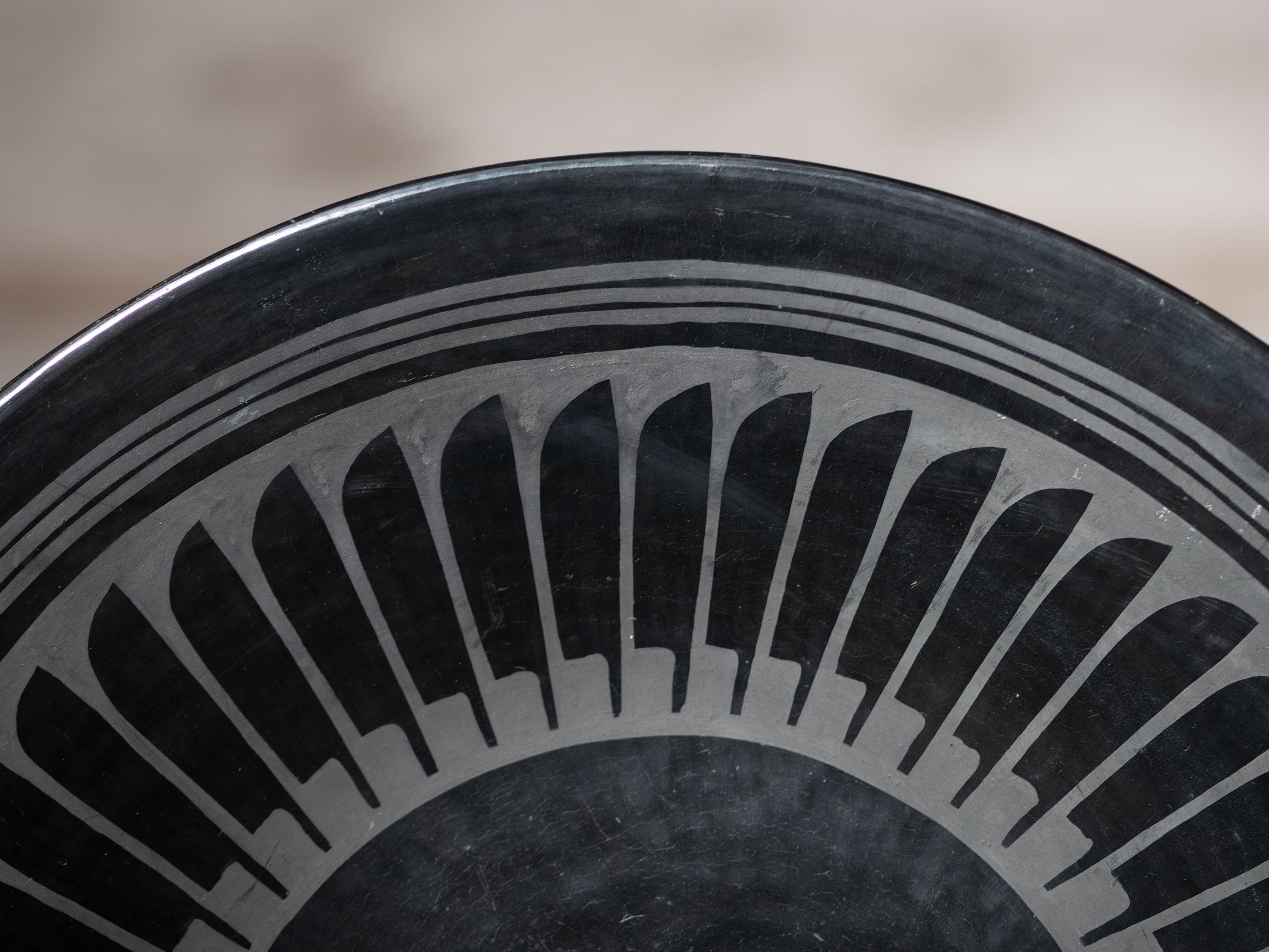 Blackware Pottery Plate, with Repeating Feathers 1943-1956