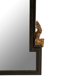 An Modernist Chinese Black Lacquer Framed Wall Mirror with Gilt Accents