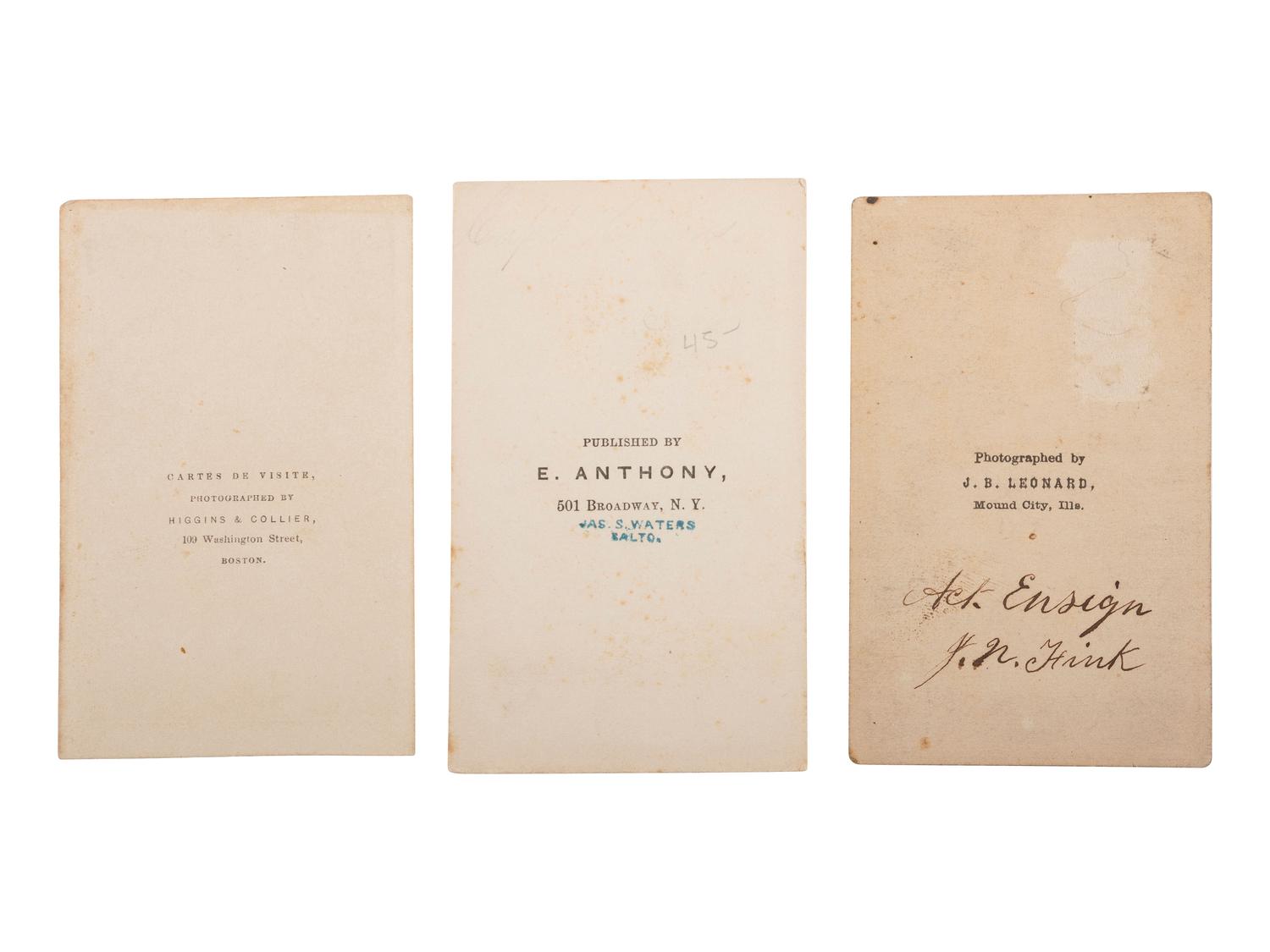 [CIVIL WAR]. A group of 3 CDVs of identified Union Navy officers, incl. J.N. Fink and Captain Williams.