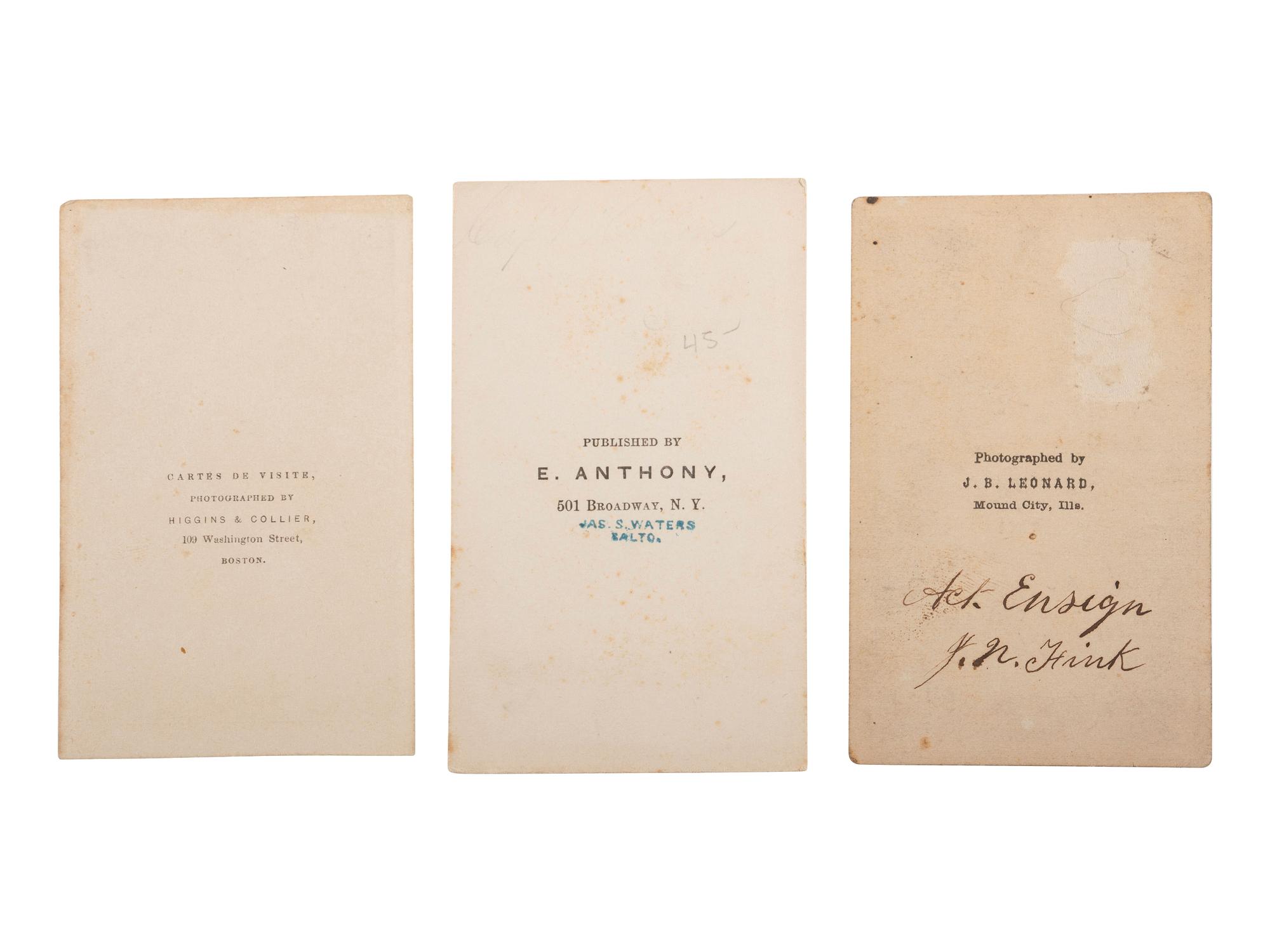 [CIVIL WAR]. A group of 3 CDVs of identified Union Navy officers, incl. J.N. Fink and Captain Williams.
