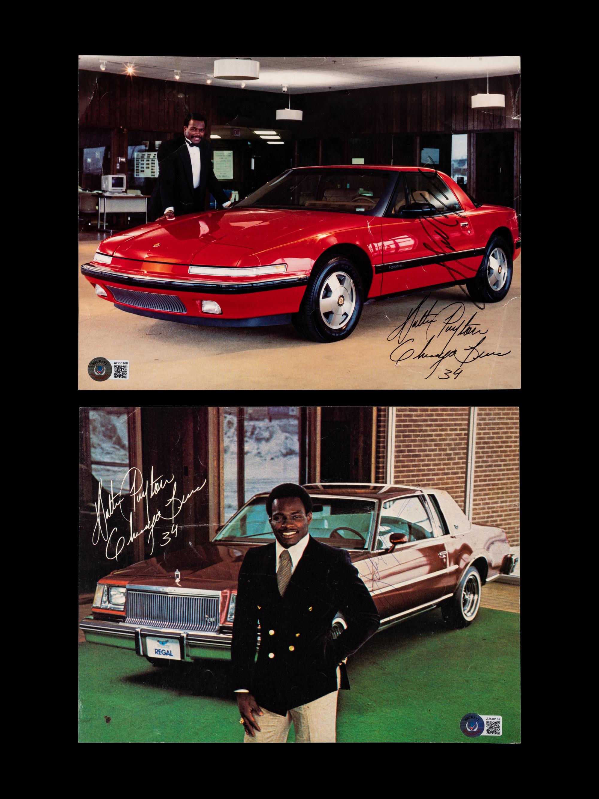 A Group of Two Walter Payton Signed Autograph 1980s Chicago Auto Show Photographs (BAS Beckett Authentication Services Certified),