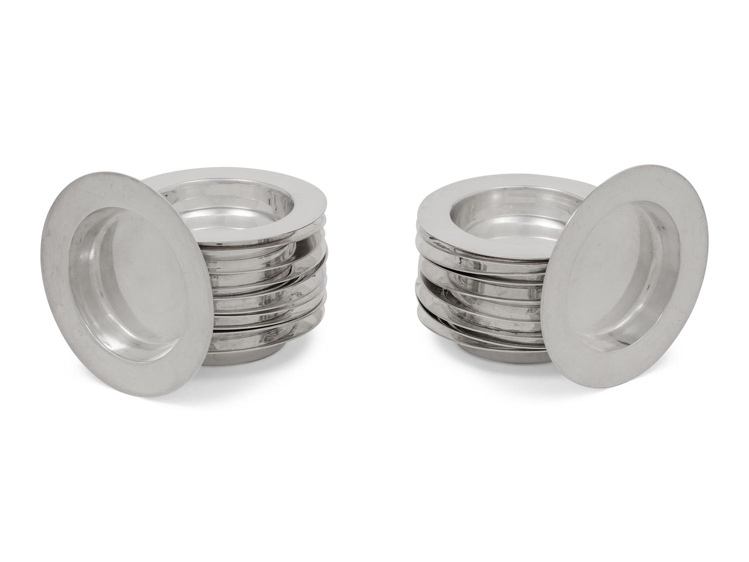 A Set of Twenty-One English Silver Place-Setting Ash Trays