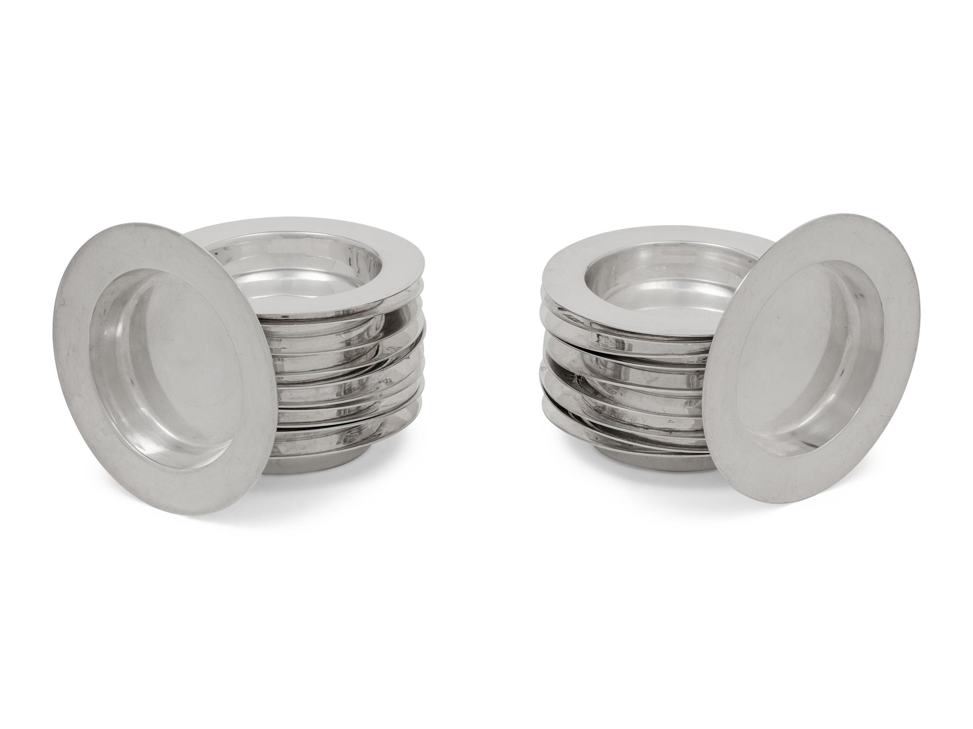 A Set of Twenty-One English Silver Place-Setting Ash Trays