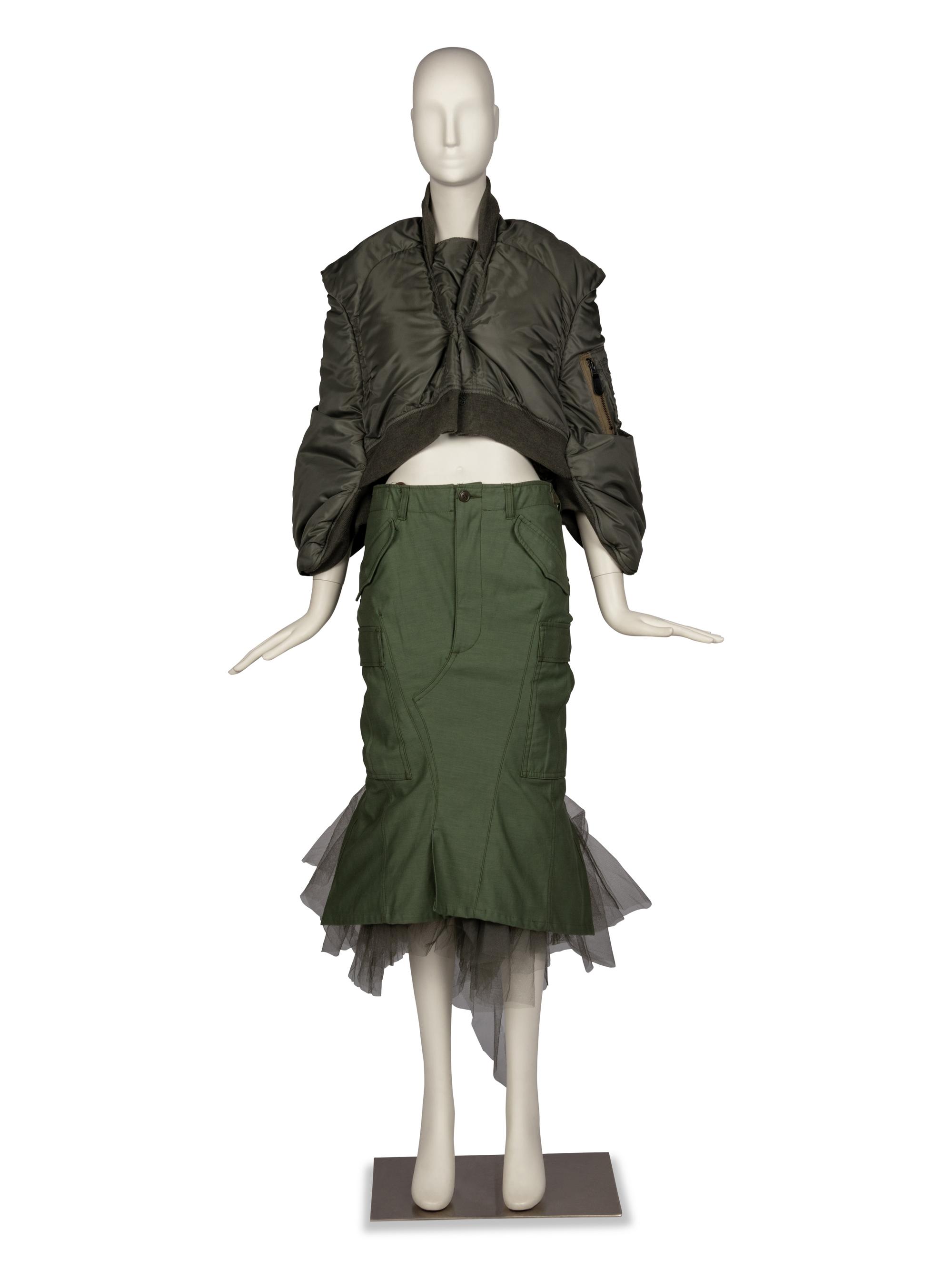 Junya Watanabe for Comme des Garçons Olive Cropped Puffer Jacket and Long Skirt