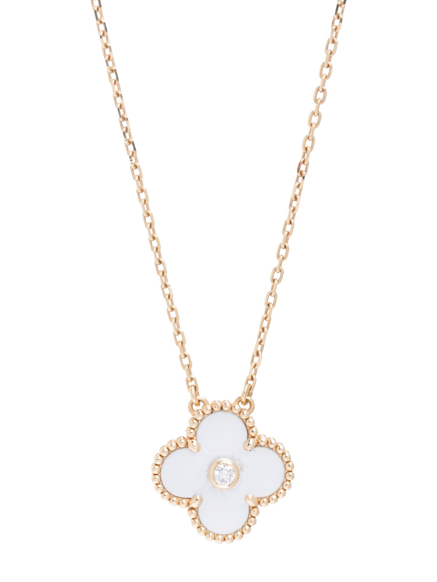 VAN CLEEF & ARPELS, YELLOW GOLD, MOTHER-OF-PEARL AND DIAMOND 'ALHAMBRA' NECKLACE