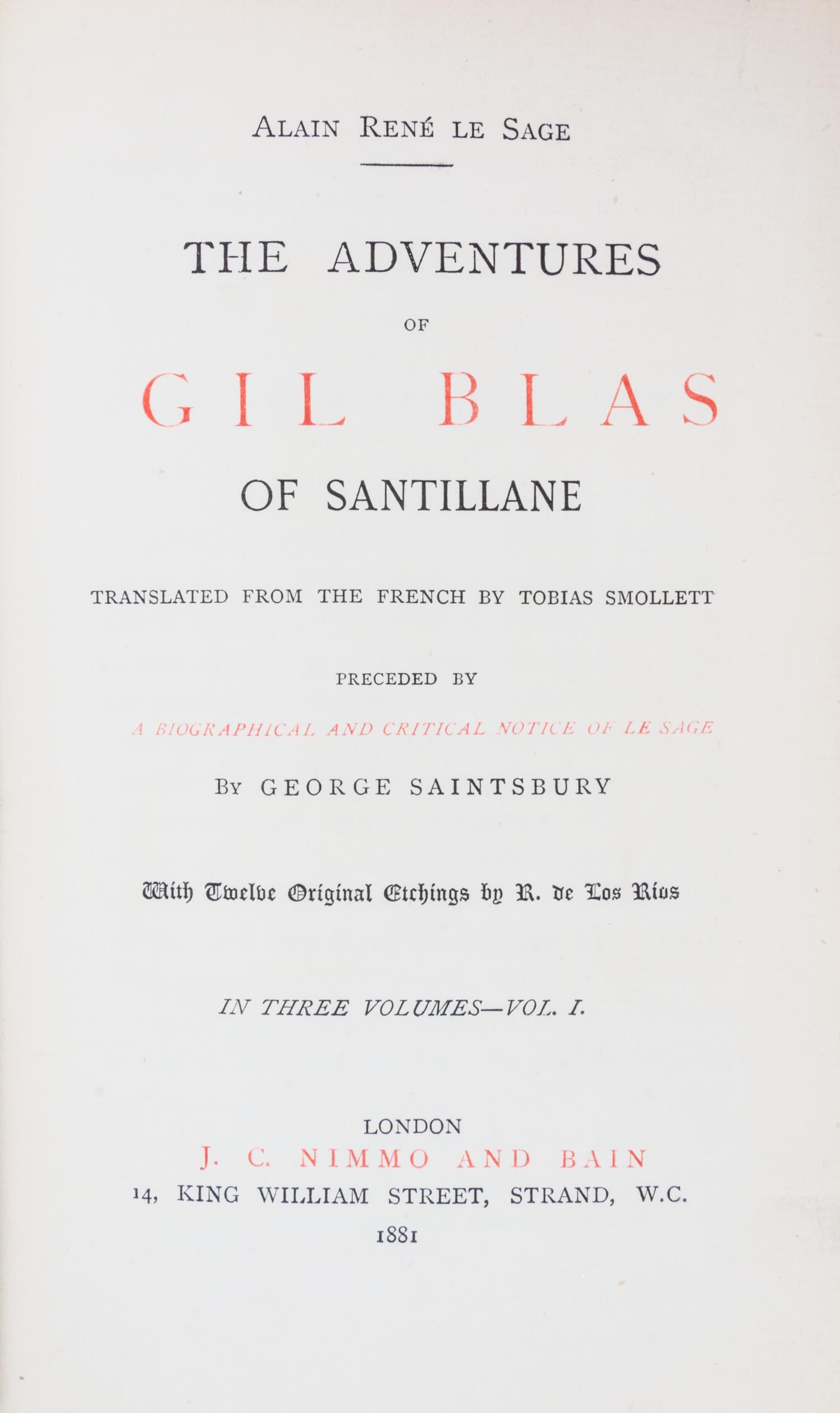 (BAYNTUN) LE SAGE, ALAIN RENE. The Adventures of Gil Blas. London, 1881. 3 vols. Extra-illustrated