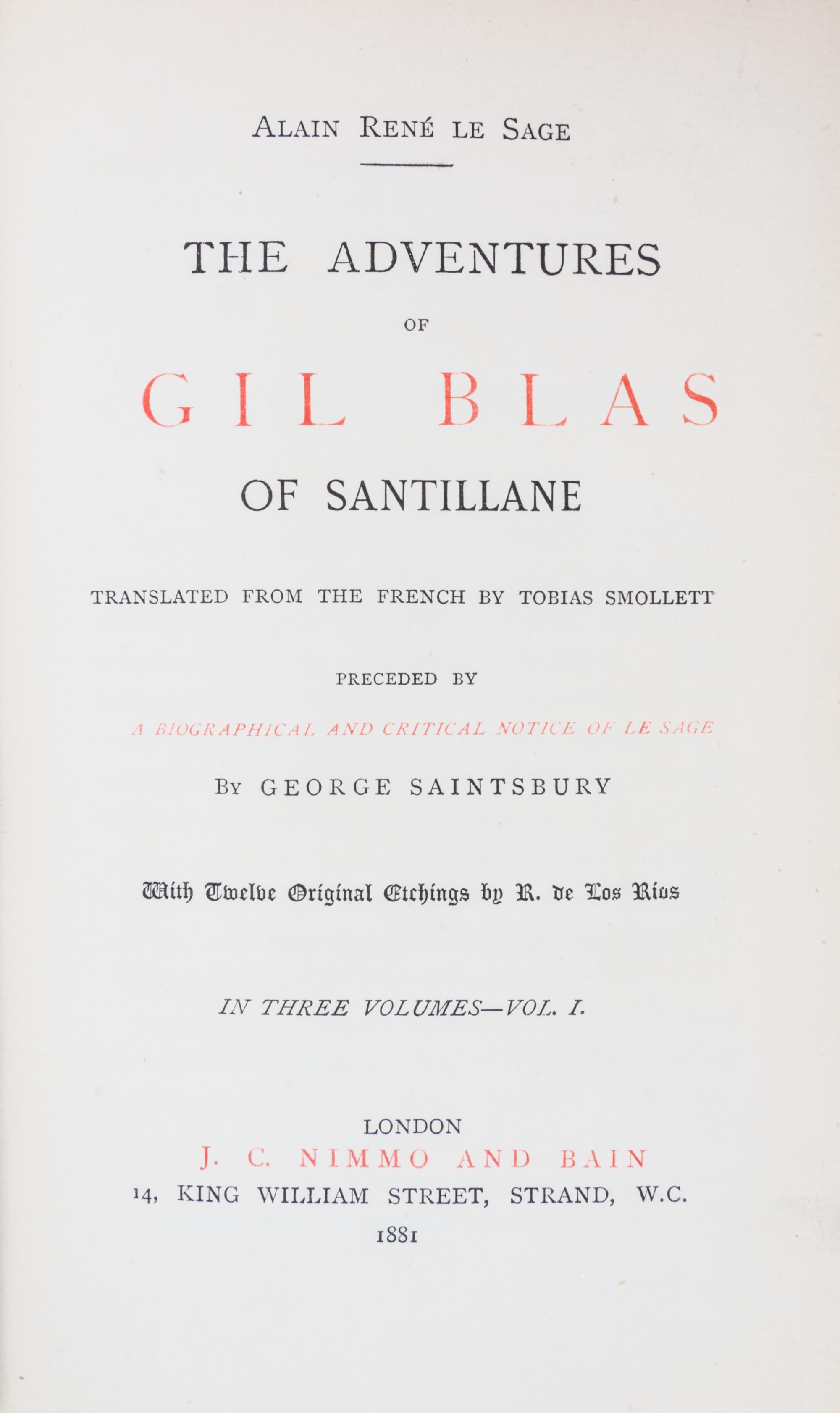 (BAYNTUN) LE SAGE, ALAIN RENE. The Adventures of Gil Blas. London, 1881. 3 vols. Extra-illustrated