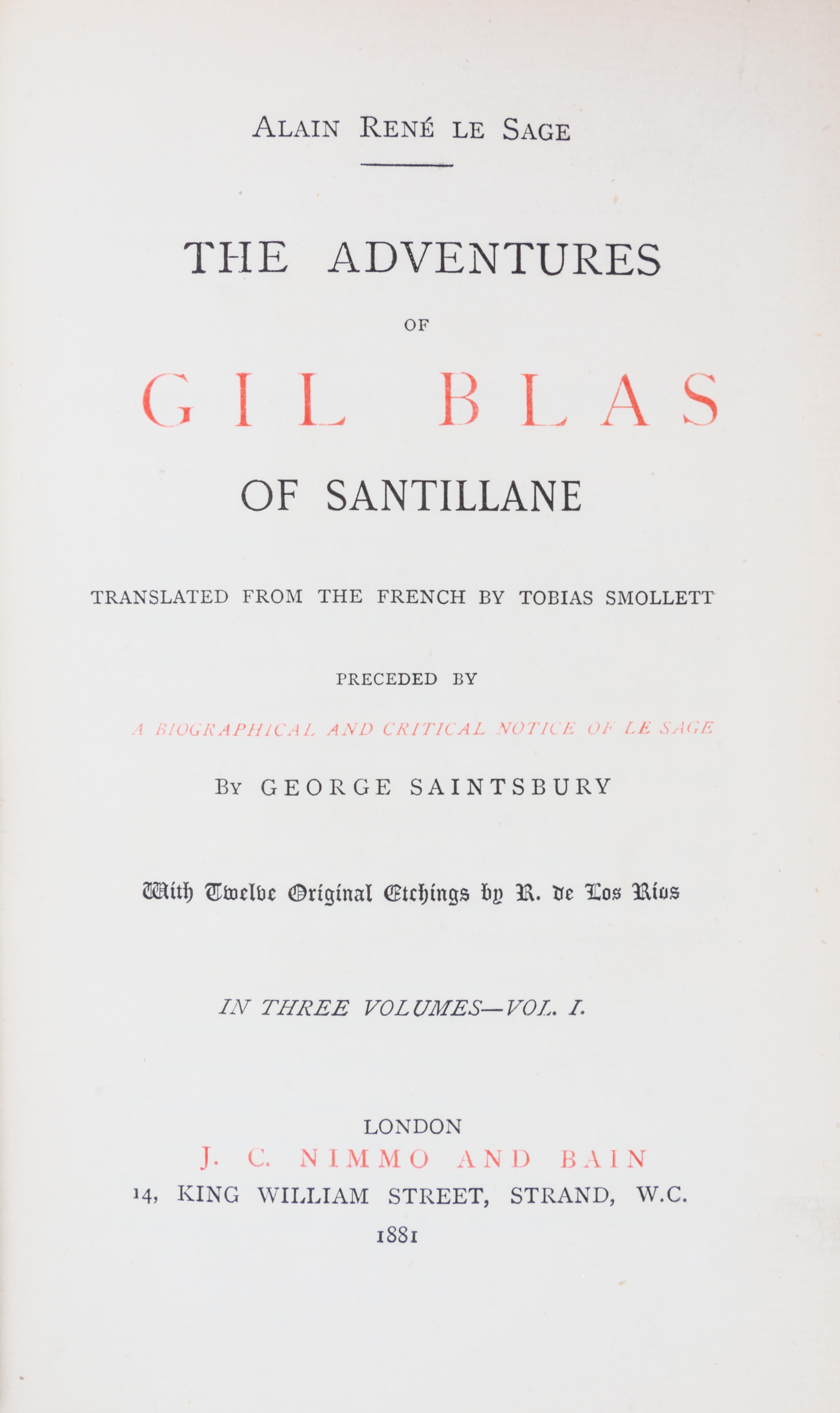 (BAYNTUN) LE SAGE, ALAIN RENE. The Adventures of Gil Blas. London, 1881. 3 vols. Extra-illustrated