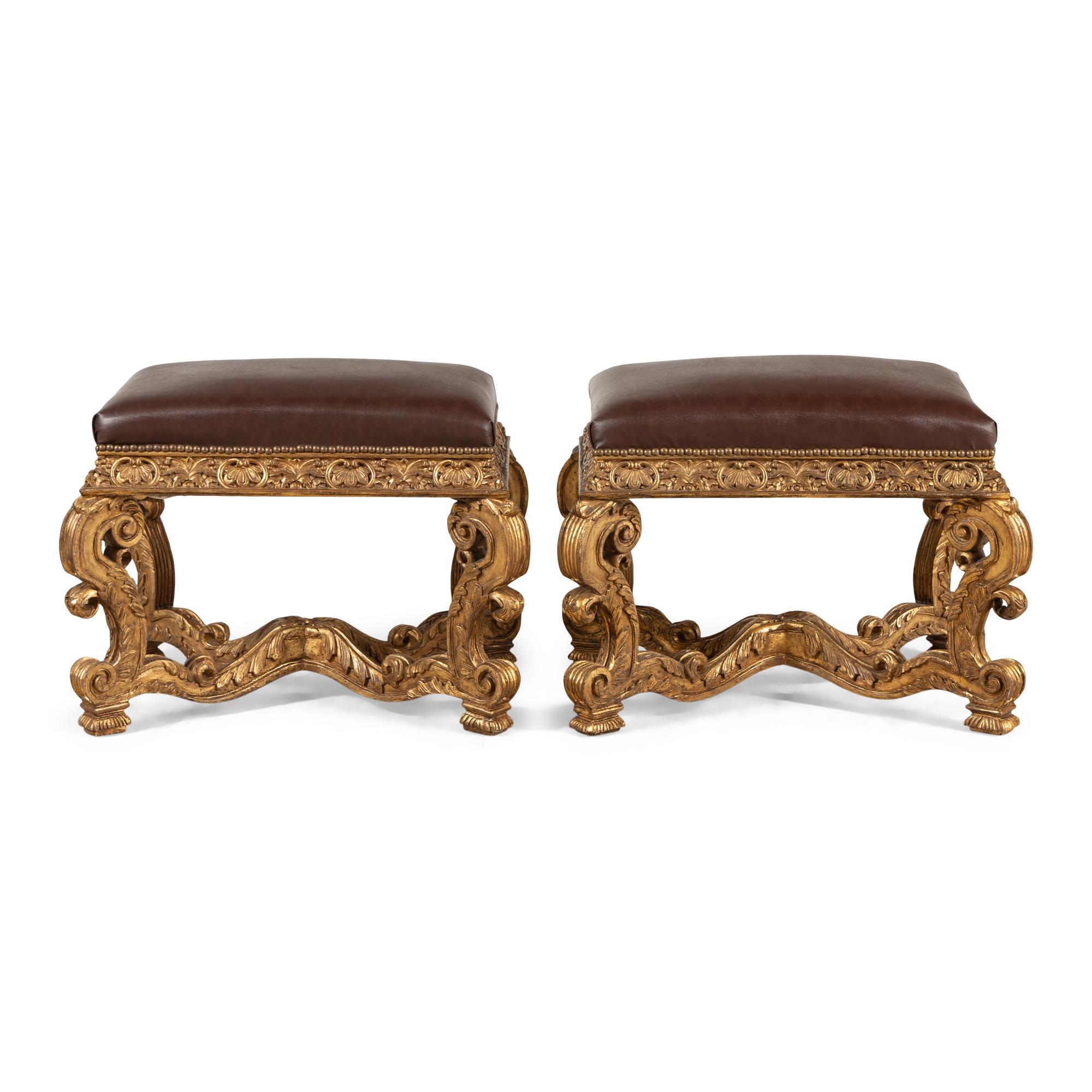 A Pair of Régence Style Giltwood Stools