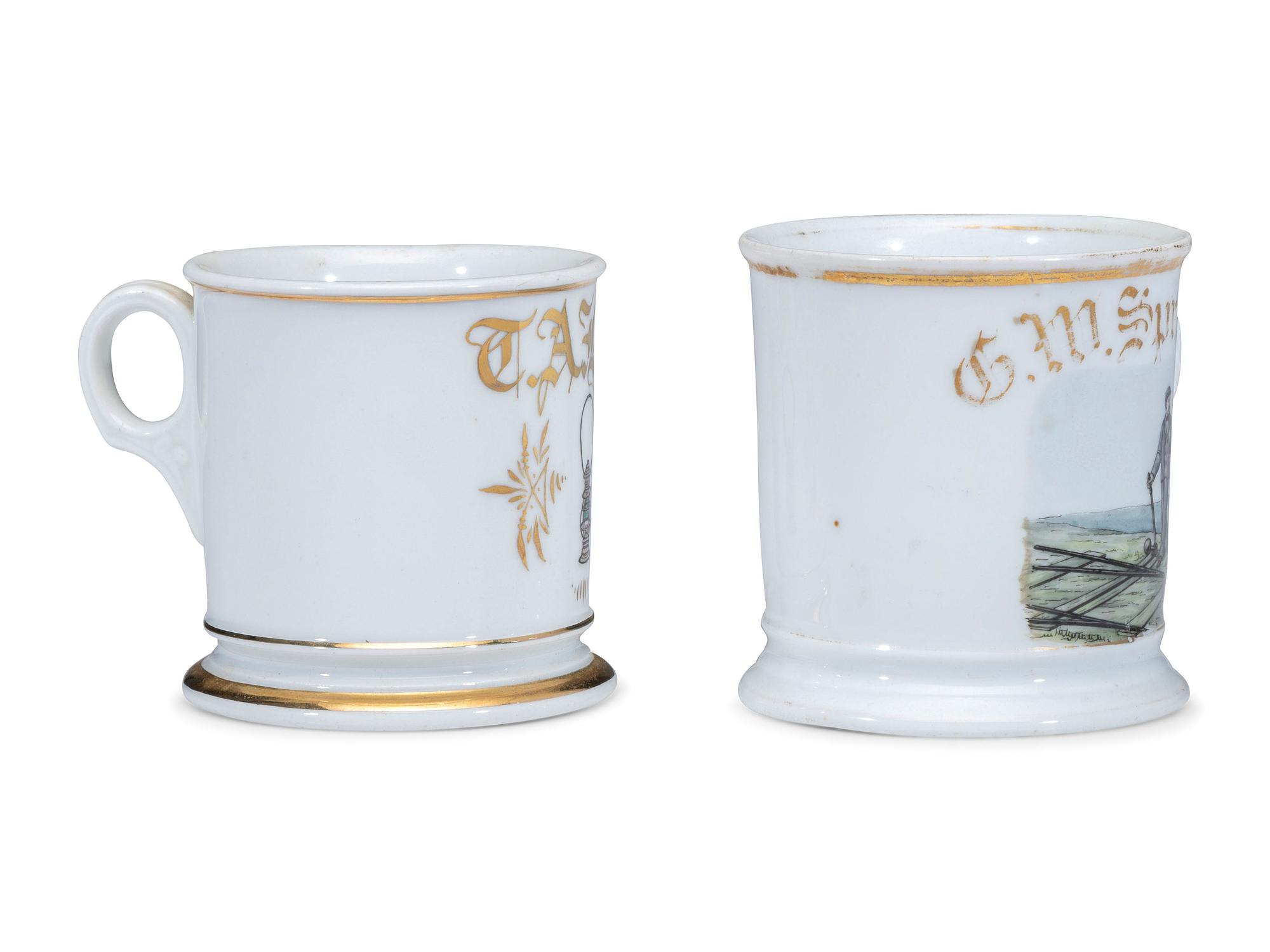 Two Railroad Worker's Porcelain Occupational Shaving Mugs