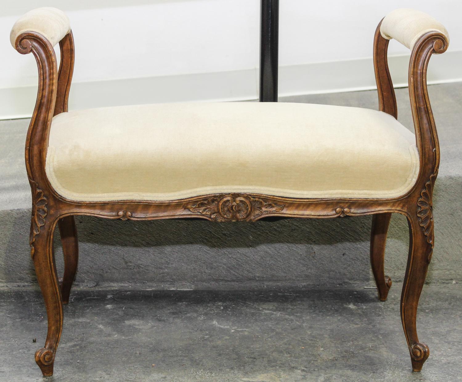 A Louis XV Style Walnut Window Seat Width 28 1/2 inches.