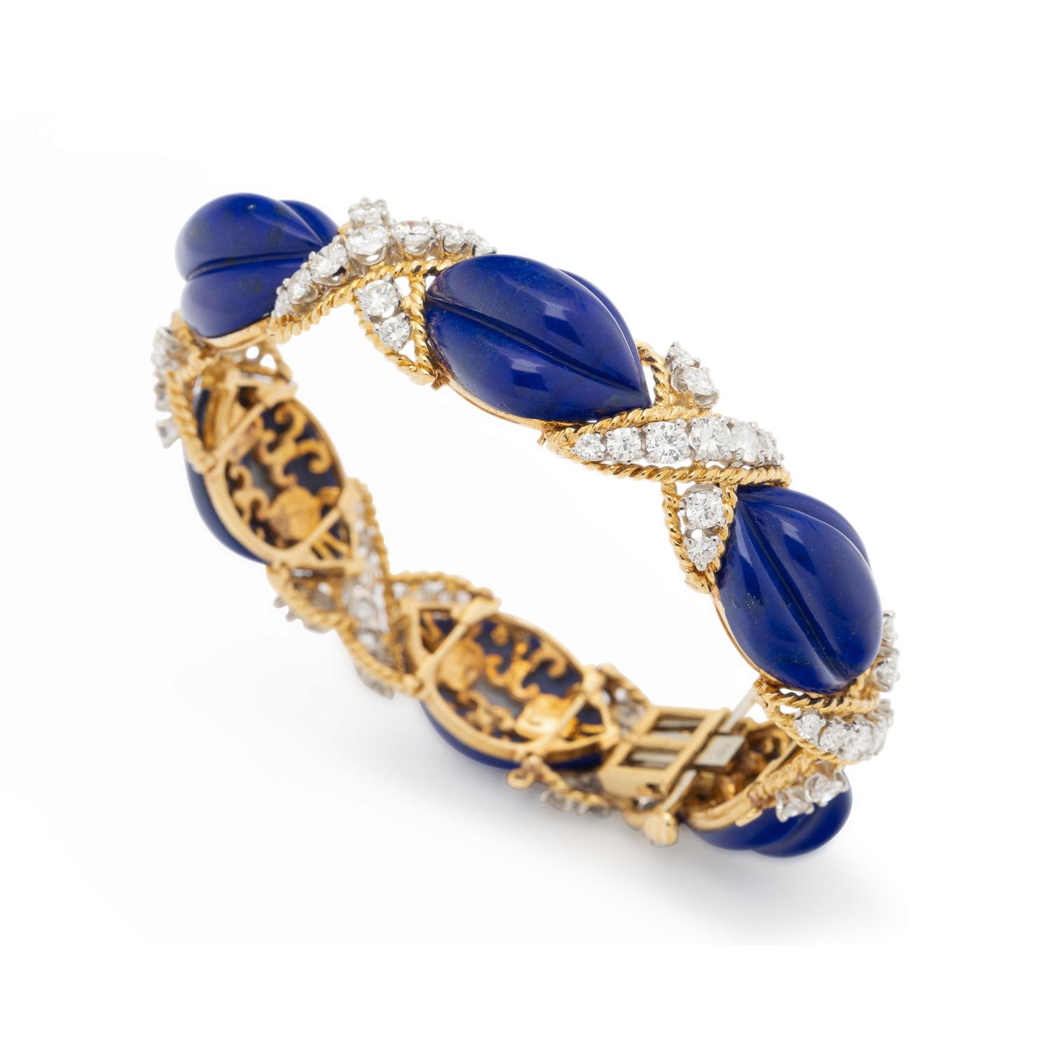 LAPIS LAZULI, DIAMOND, AND YELLOW GOLD BRACELET