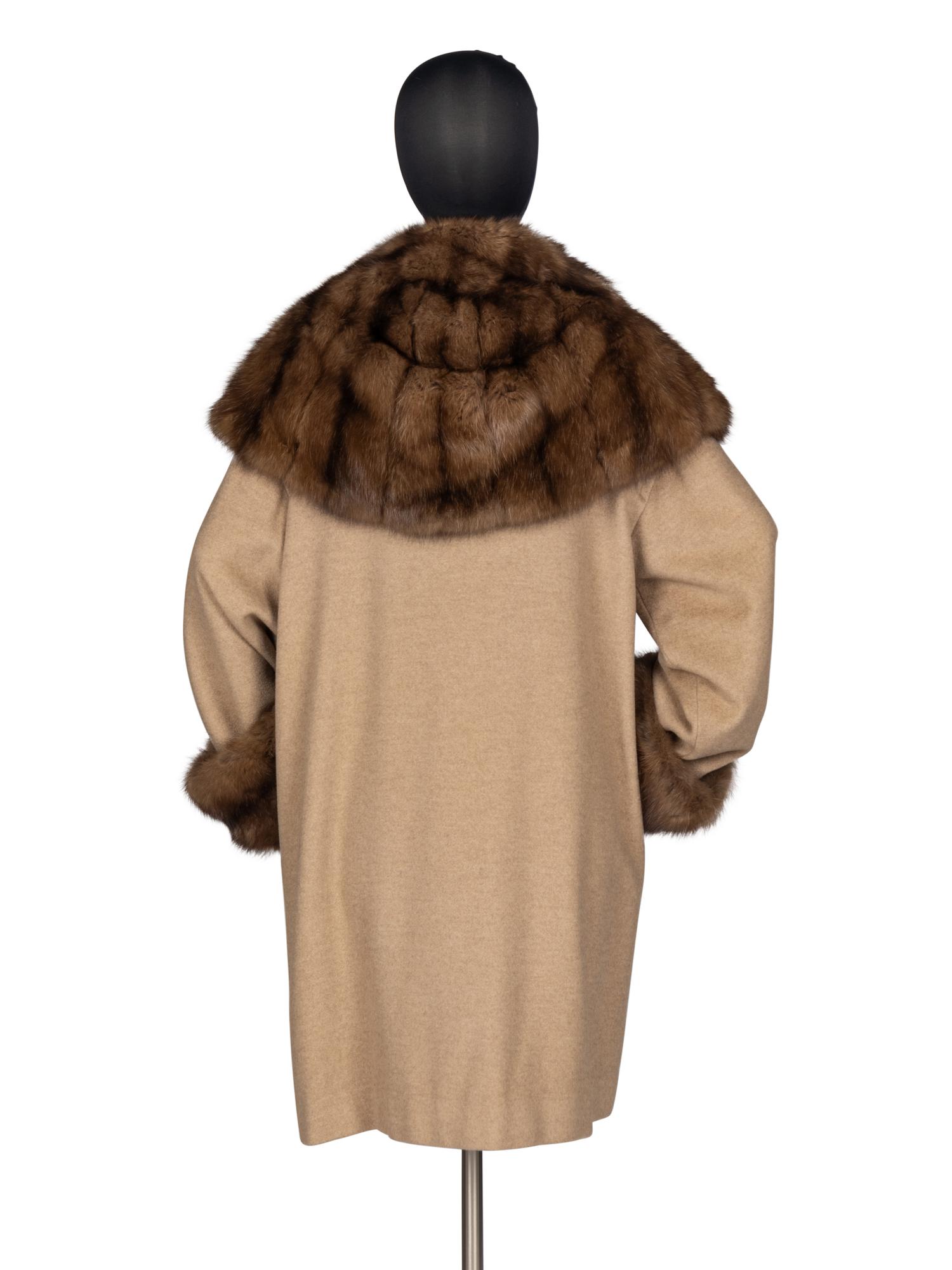J. Mendel Wool Coat With Sable Fur Trim