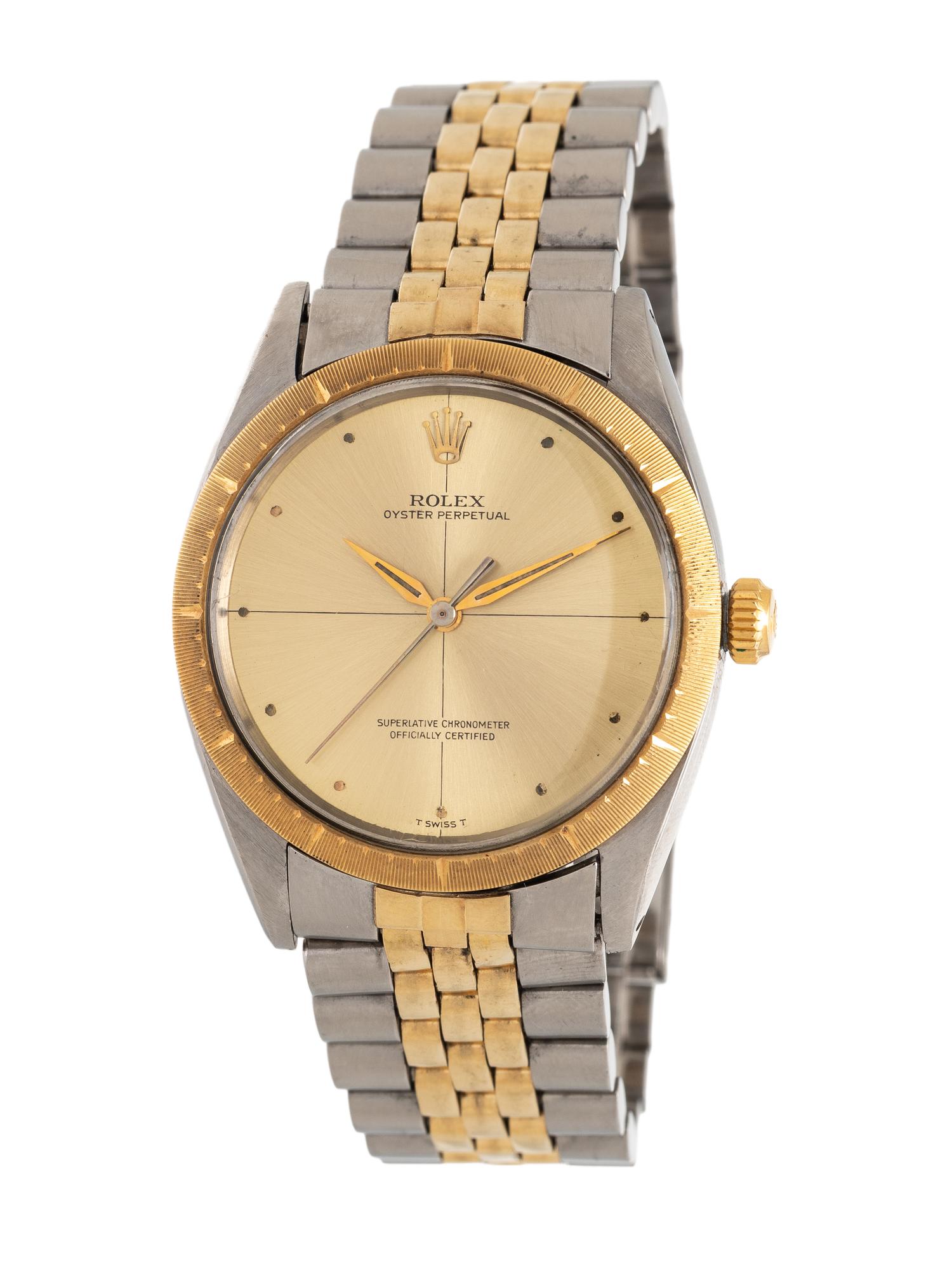 ROLEX, REF. 1008 STAINLESS STEEL AND 14K YELLOW GOLD 'ZEPHYR' WATCH WITH OVAL LINK JUBILEE 'MADE IN U.S.A.' BRACELET