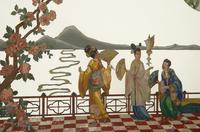 A "Chinese Chippendale" Style Ebonized and Parcel Gilt Reverse-Painted Glass Overmantel Mirror