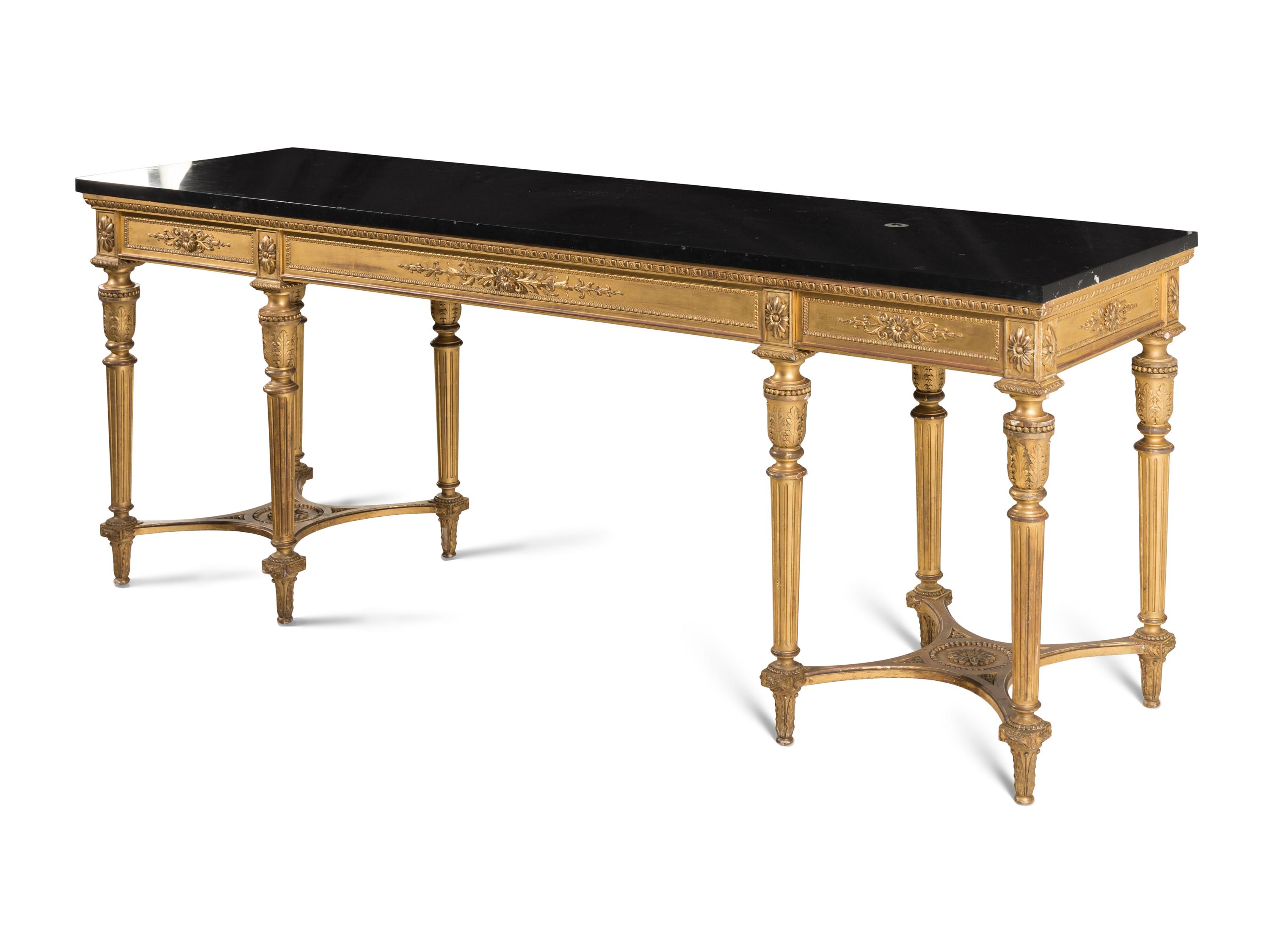 A Louis XVI Style Giltwood Marble-Top Console Table