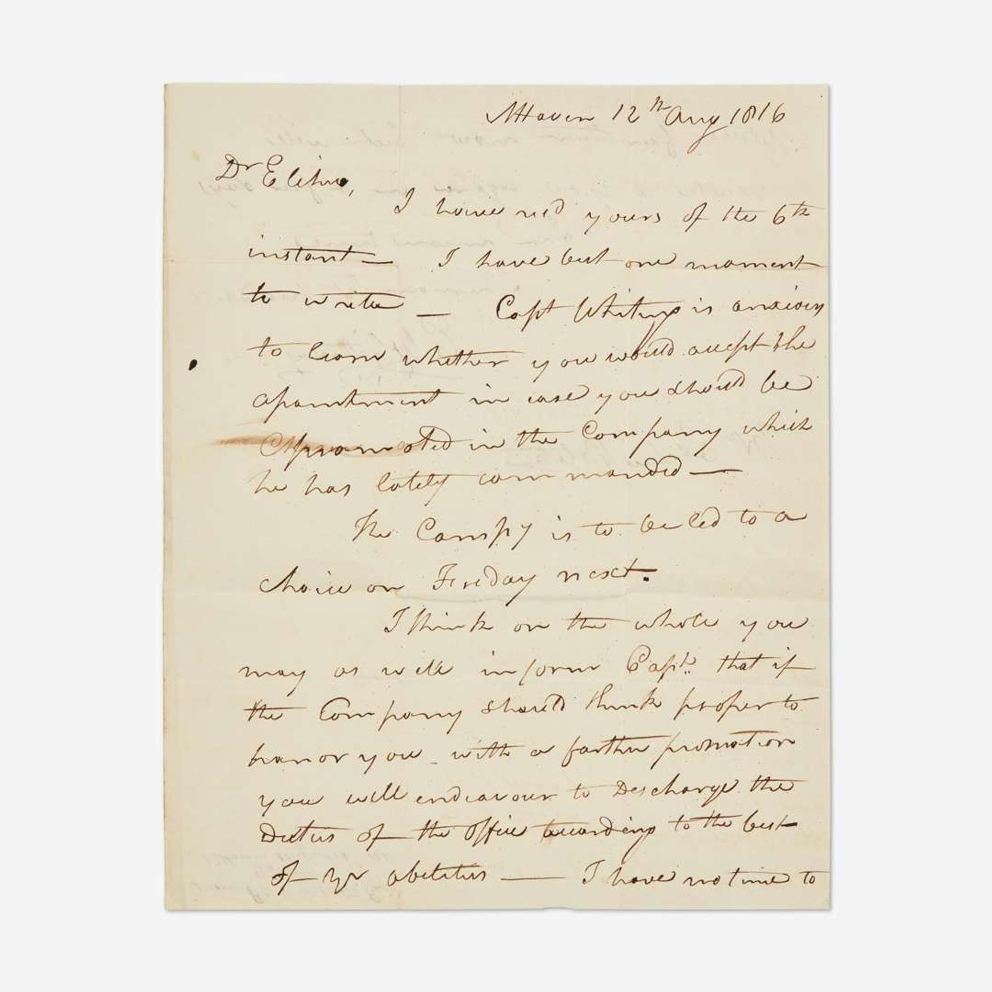 [Americana] Whitney, Eli Autograph Letter, signed
