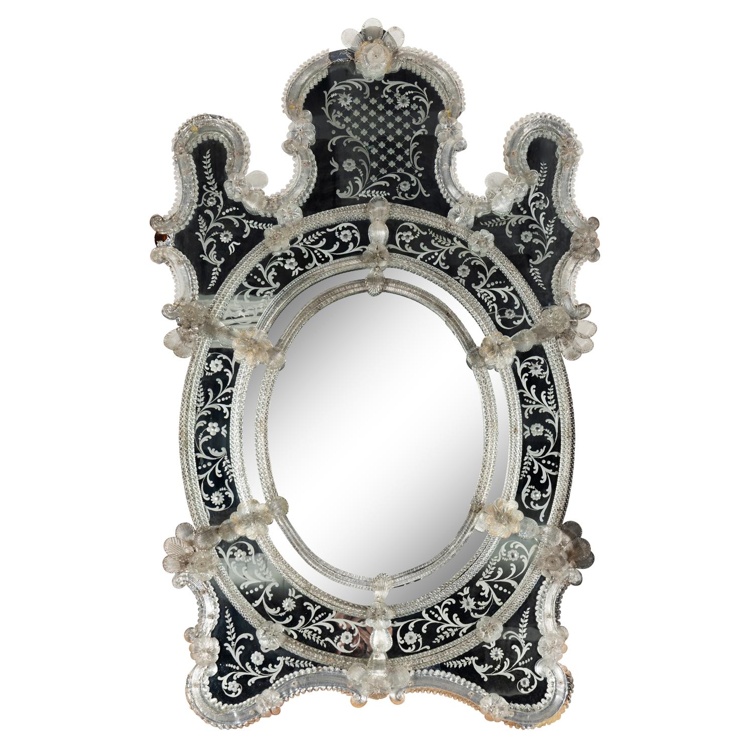 DAMAGED - A Venetian Etched Glass Mirror