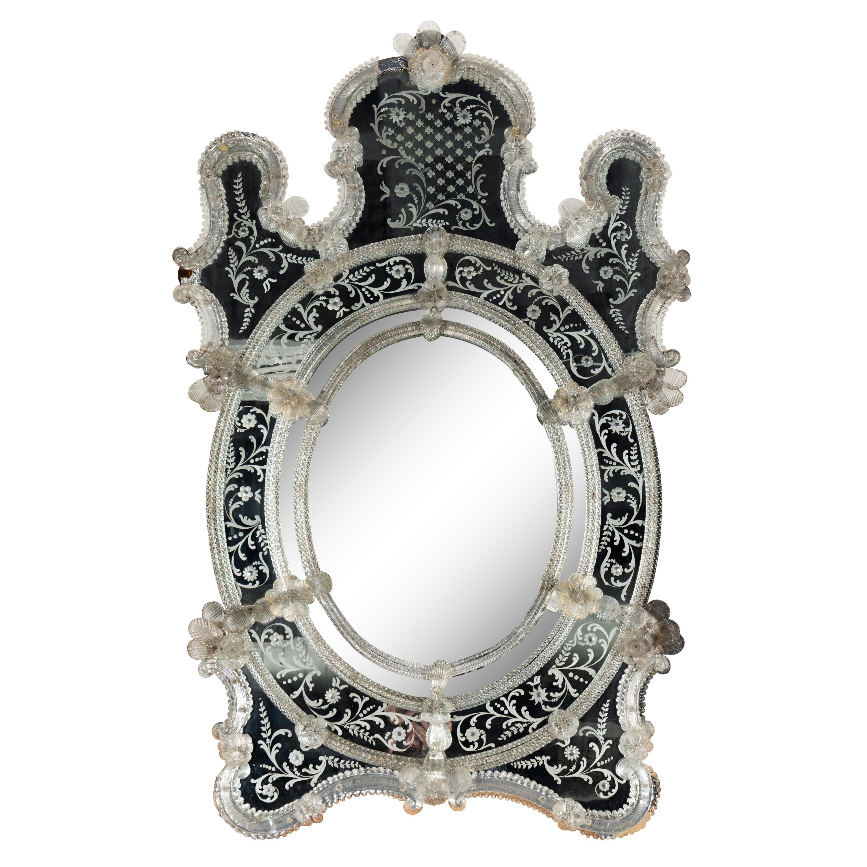 DAMAGED - A Venetian Etched Glass Mirror