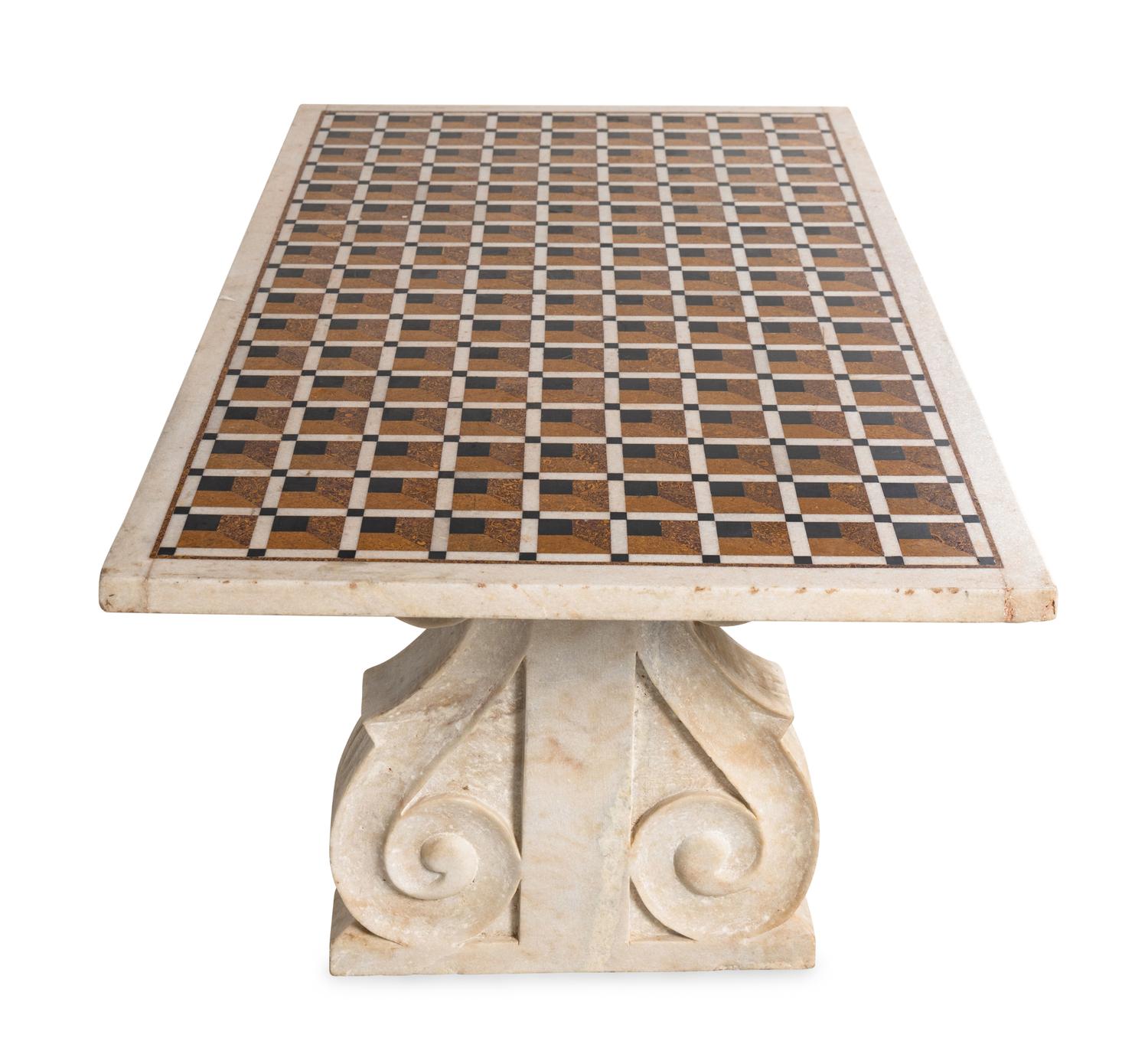 An Italian Carved Marble and Pietra Dura Low Table