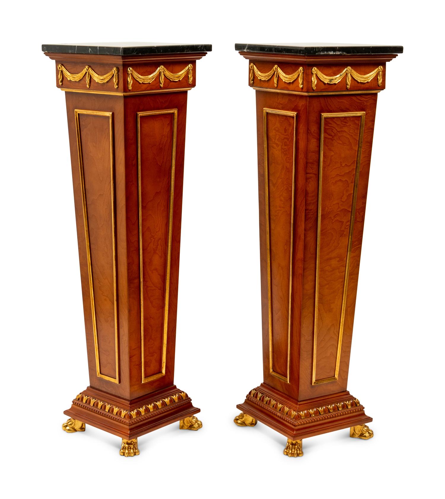 A Pair of Regency Style Parcel Gilt Pedestals