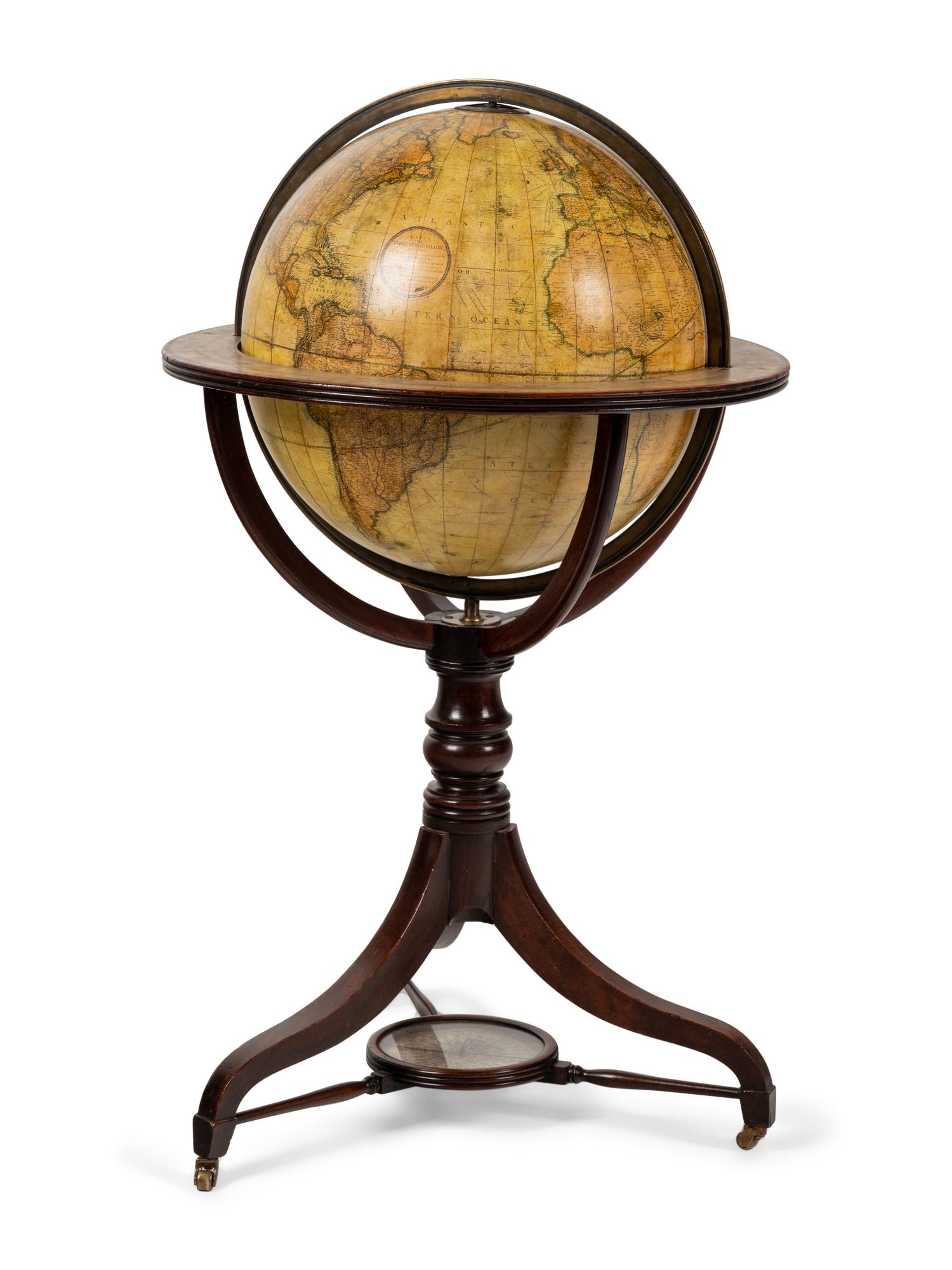 An English Mahogany Eighteen-Inch Terrestrial Globe