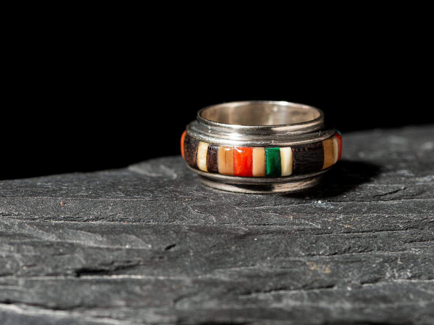 Silver and Cobblestone Inlay Ring