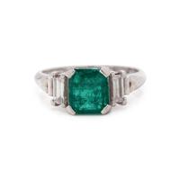 PLATINUM, EMERALD, AND DIAMOND RING