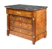 An Empire Revival Gilt Bronze Mounted Burl Walnut Marble-Top Commode