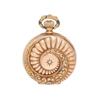 ELGIN, 14K TRICOLOR GOLD AND DIAMOND HUNTER CASE POCKET WATCH