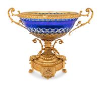 A Gilt Bronze Mounted Cobalt Blue Cut-to-Clear Glass Centerpiece Bowl