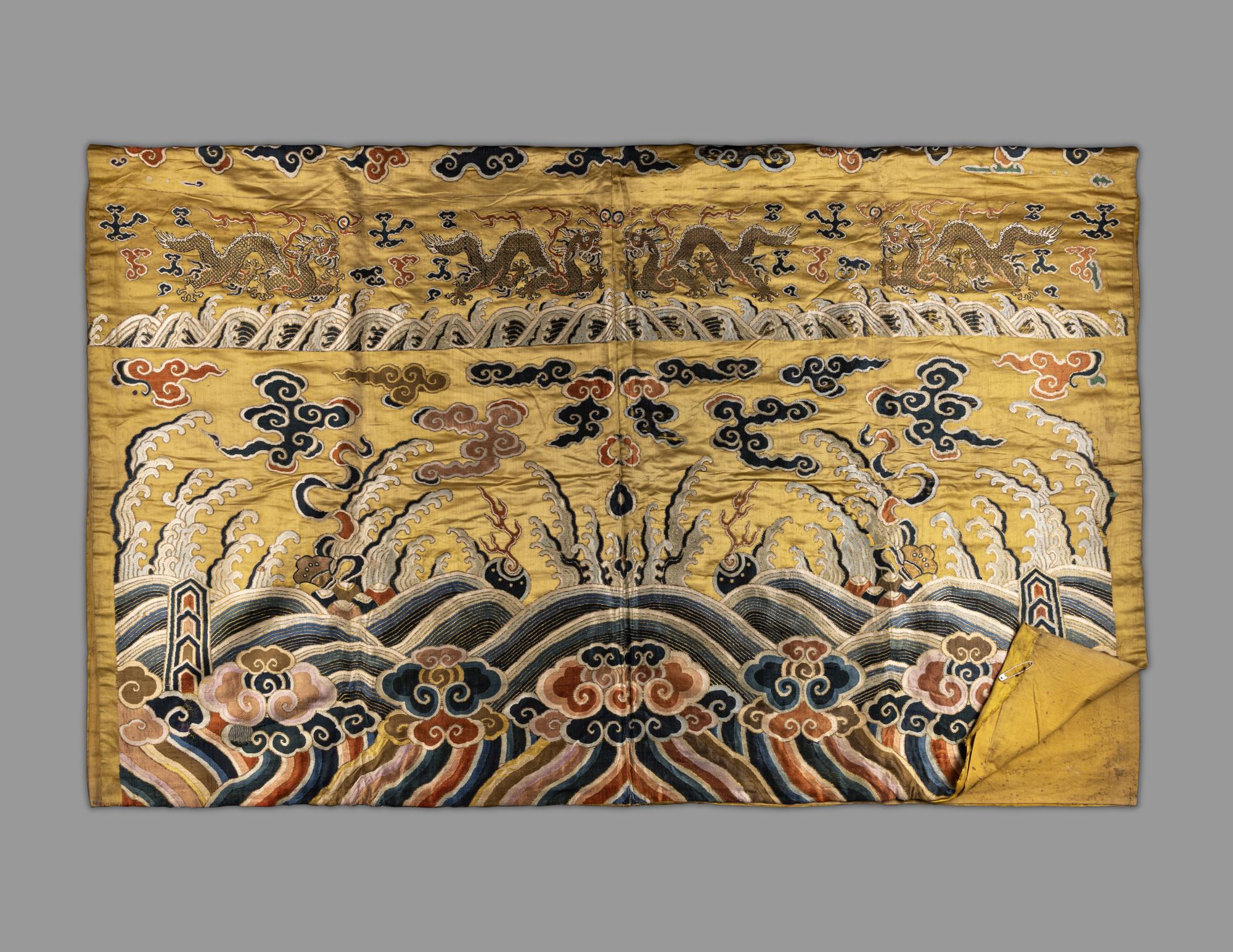A Chinese Yellow Ground Silk Brocade Panel