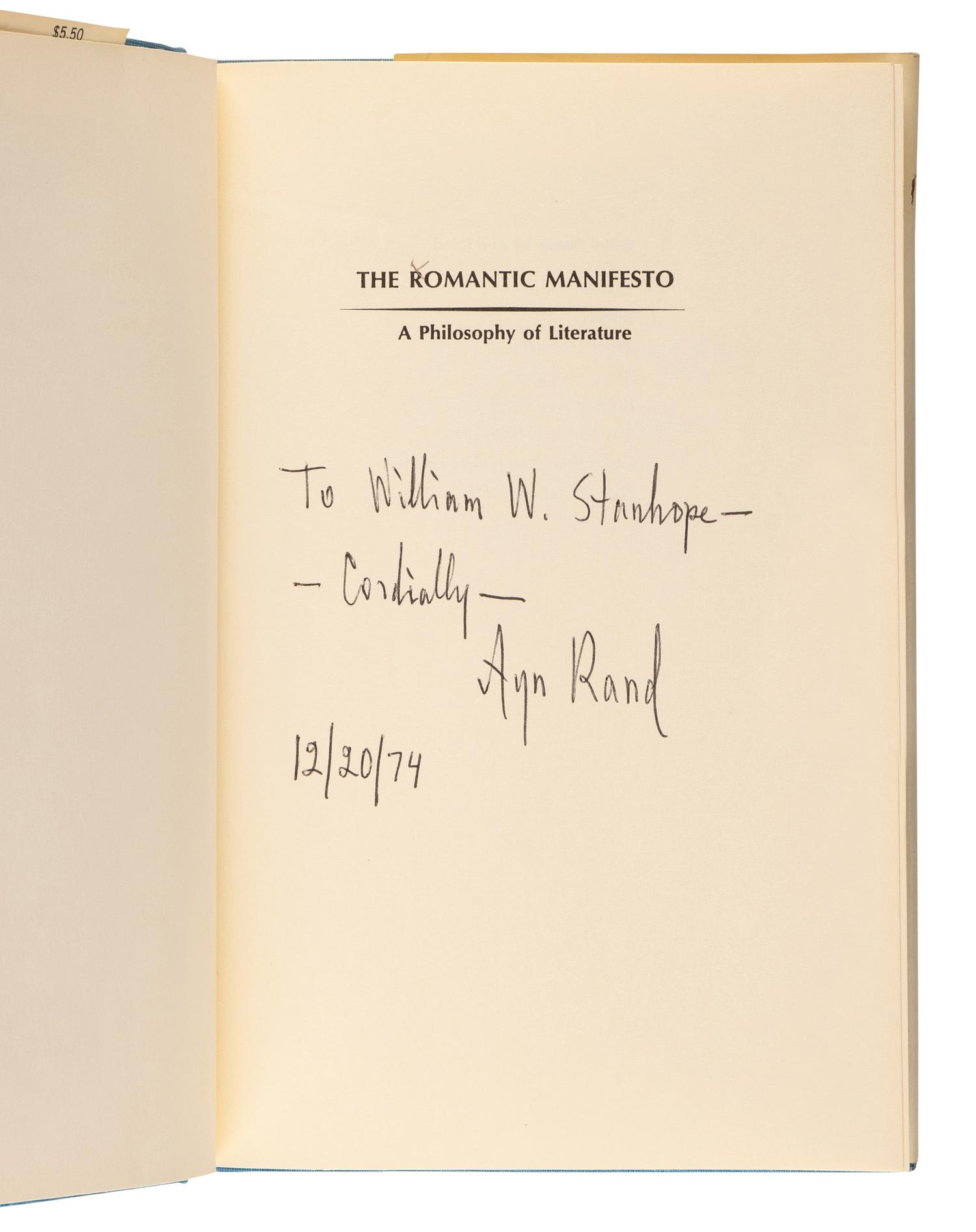RAND, Ayn (1905-1982). The Romantic Manifesto. A Philosophy of Literature . New York and Cleveland: World Publishing Company, 1969.
