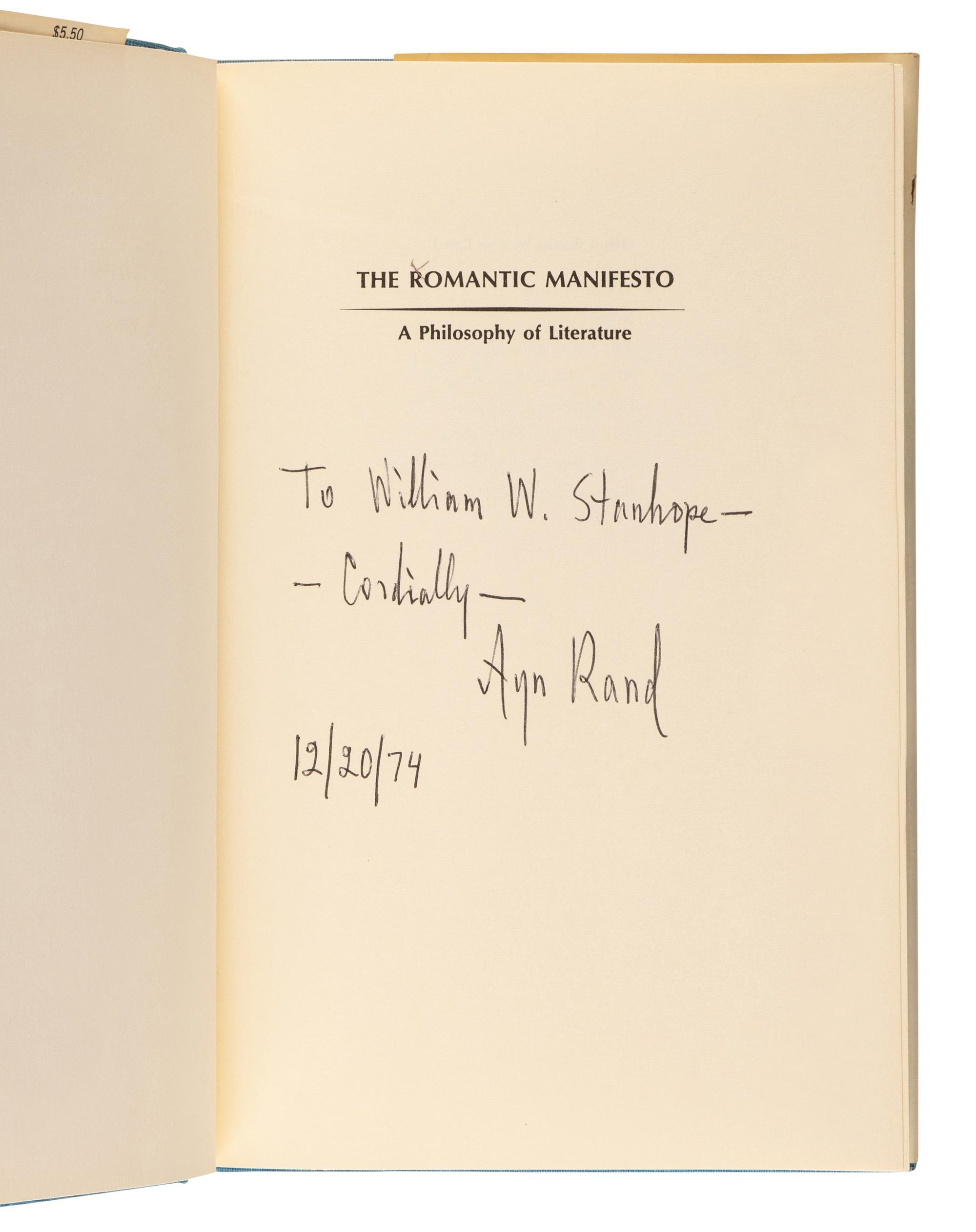 RAND, Ayn (1905-1982). The Romantic Manifesto. A Philosophy of Literature . New York and Cleveland: World Publishing Company, 1969.