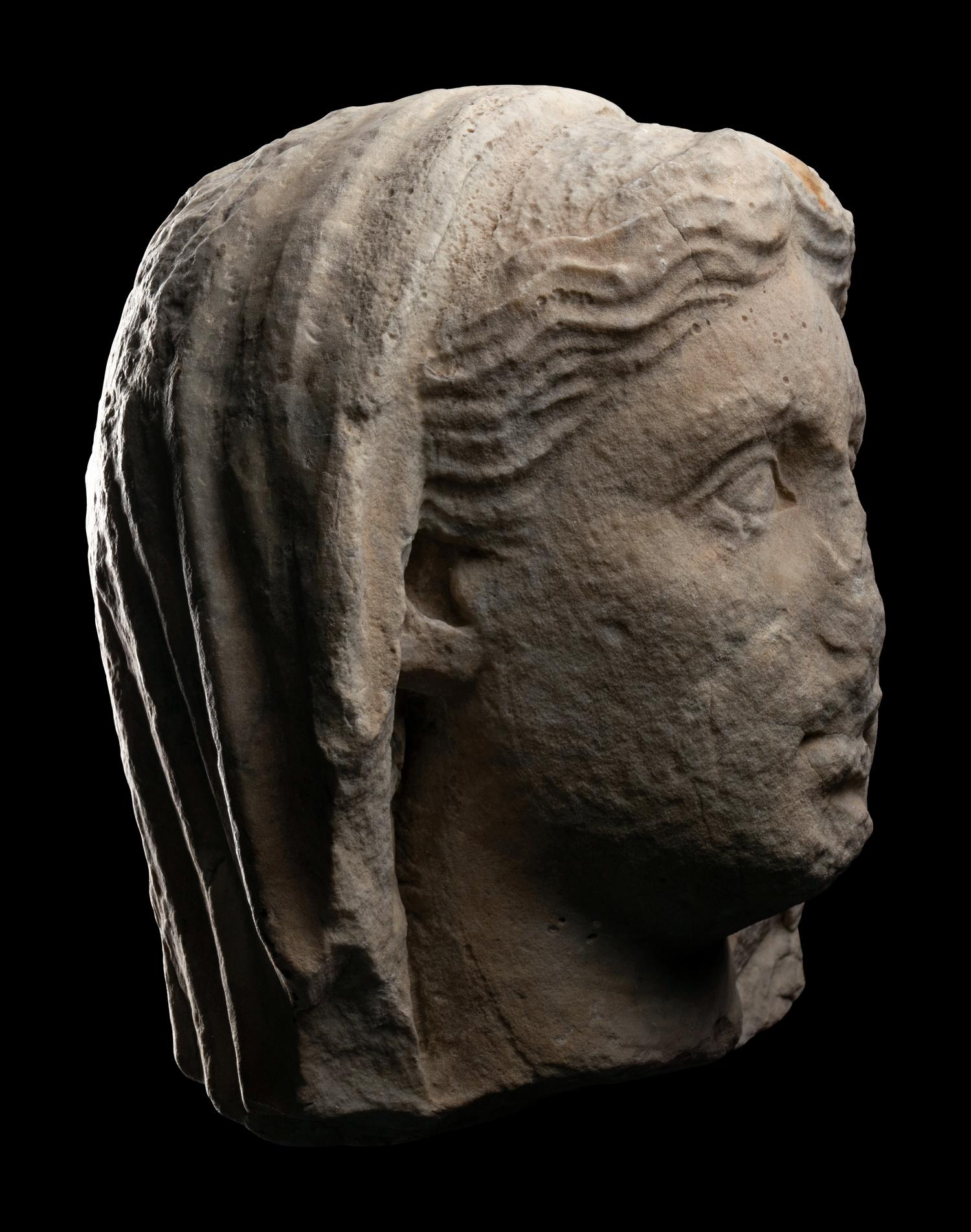 A Late Hellenistic Marble Head of a Veiled Woman