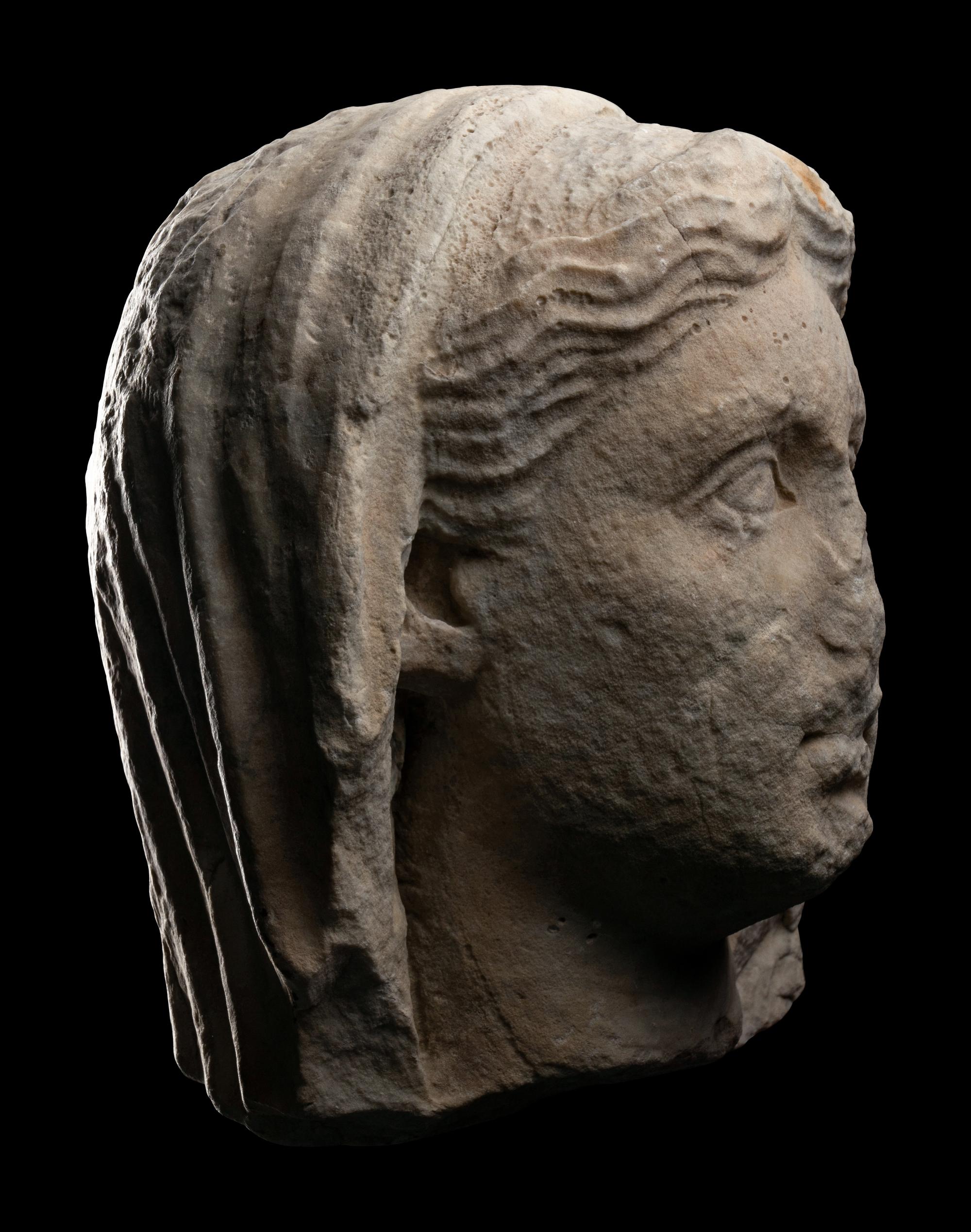 A Late Hellenistic Marble Head of a Veiled Woman