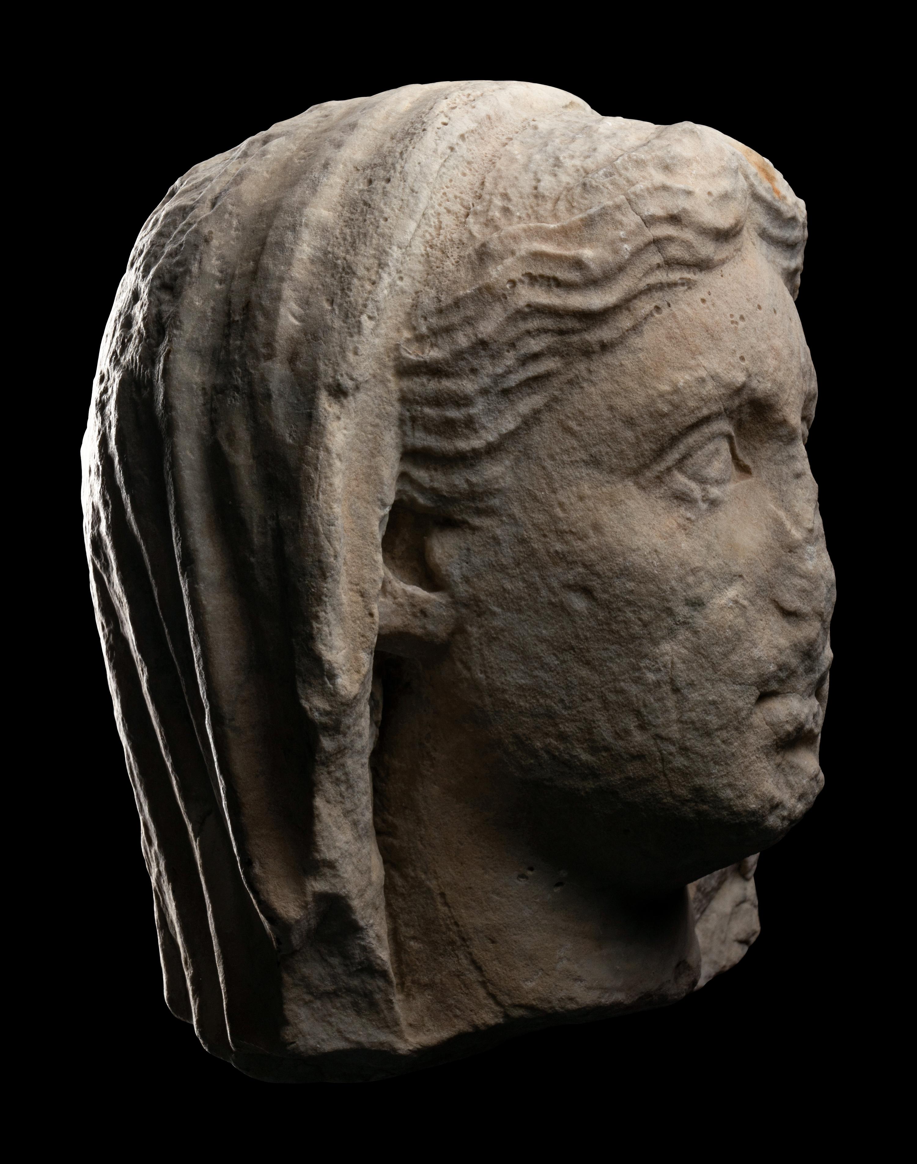 A Late Hellenistic Marble Head of a Veiled Woman