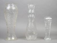 A Collection of Three Cut Glass Vases, Height of tallest 15 3/4 inches.