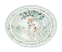 Two Chinese Enameled Porcelain Bowls with Wood Stands