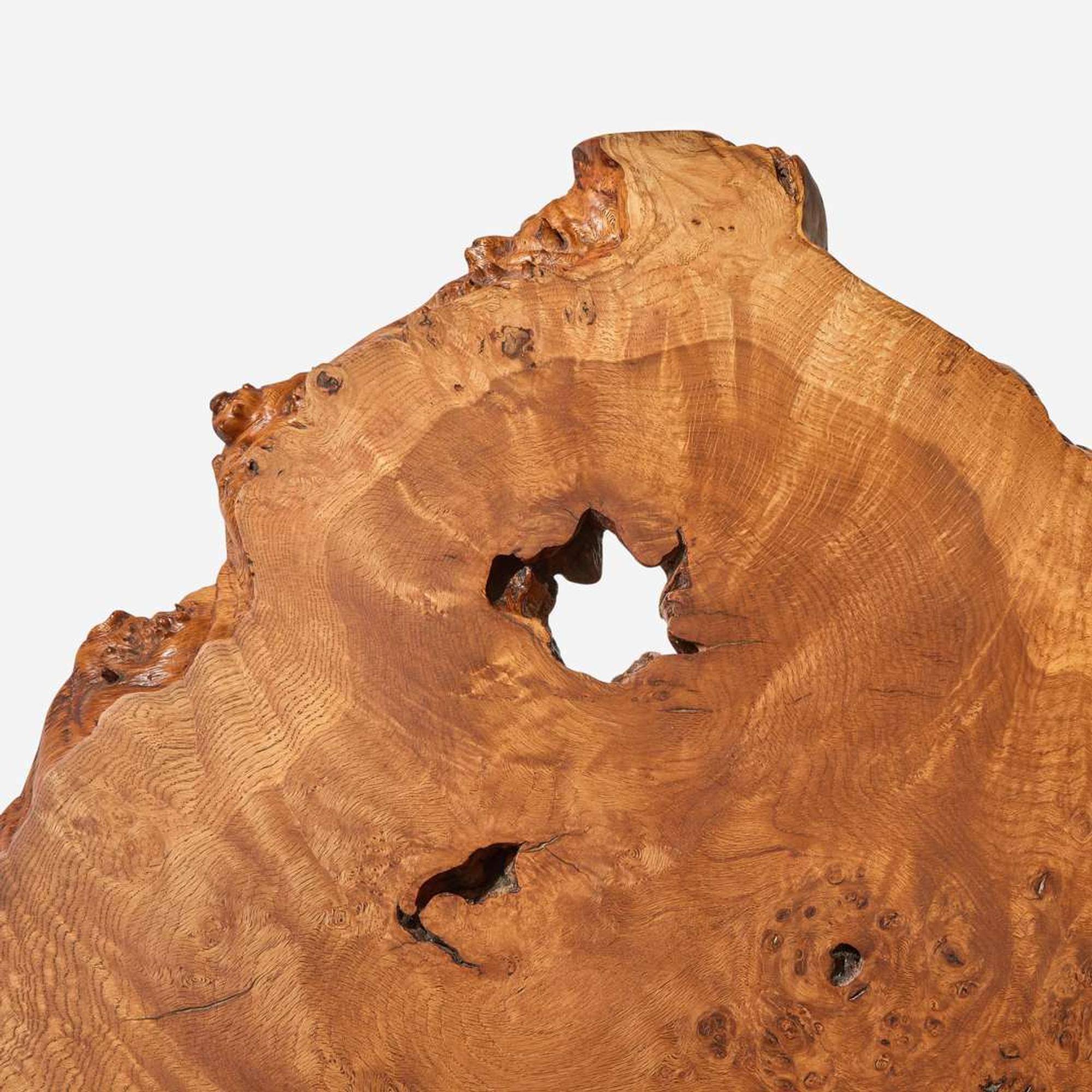 George Nakashima (American, 1905-1990) Exceptional English Oak Burl "Slab" Coffee Table, New Hope, Pennsylvania, 1967