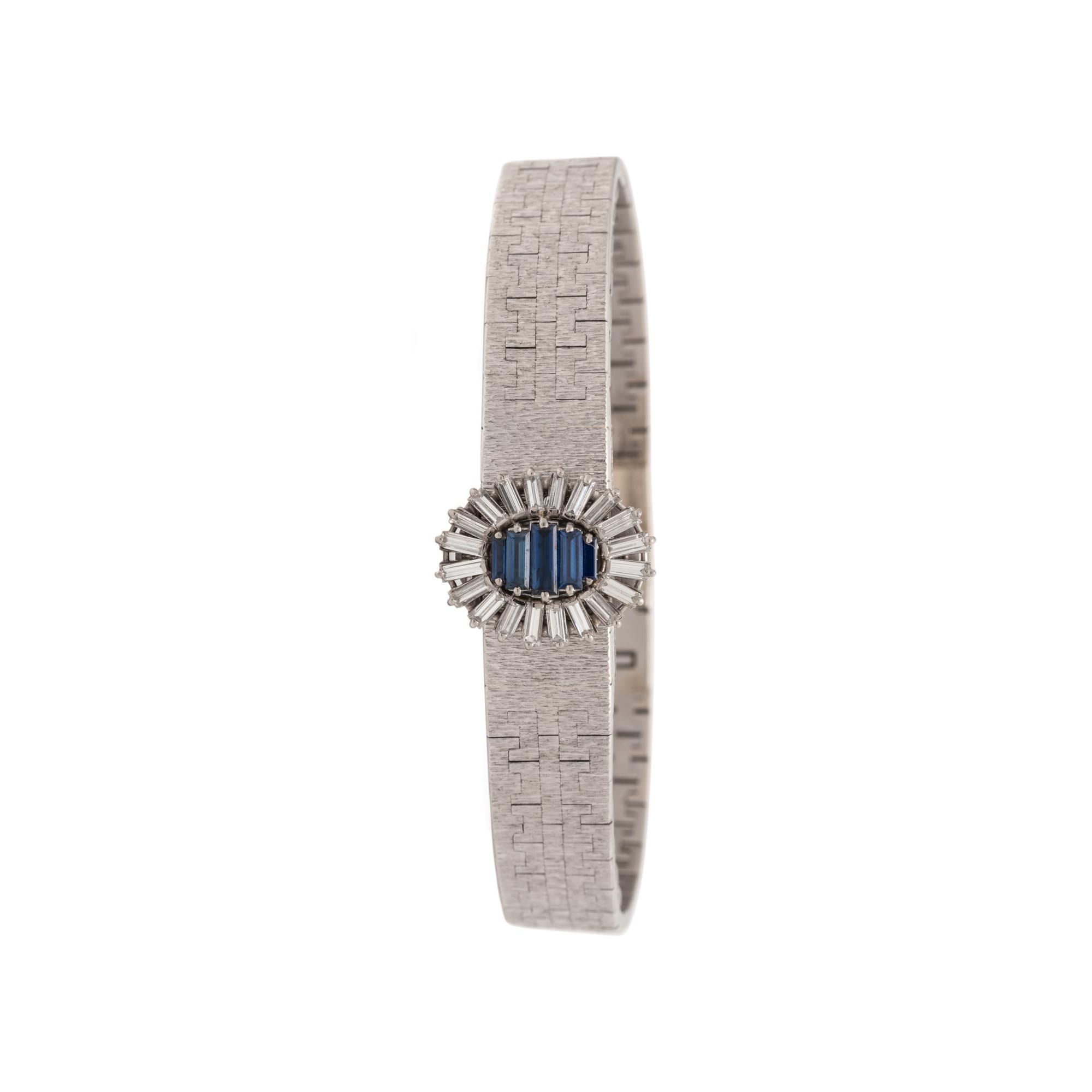 PIAGET, 18K WHITE GOLD, DIAMOND AND SAPPHIRE SURPRISE WATCH