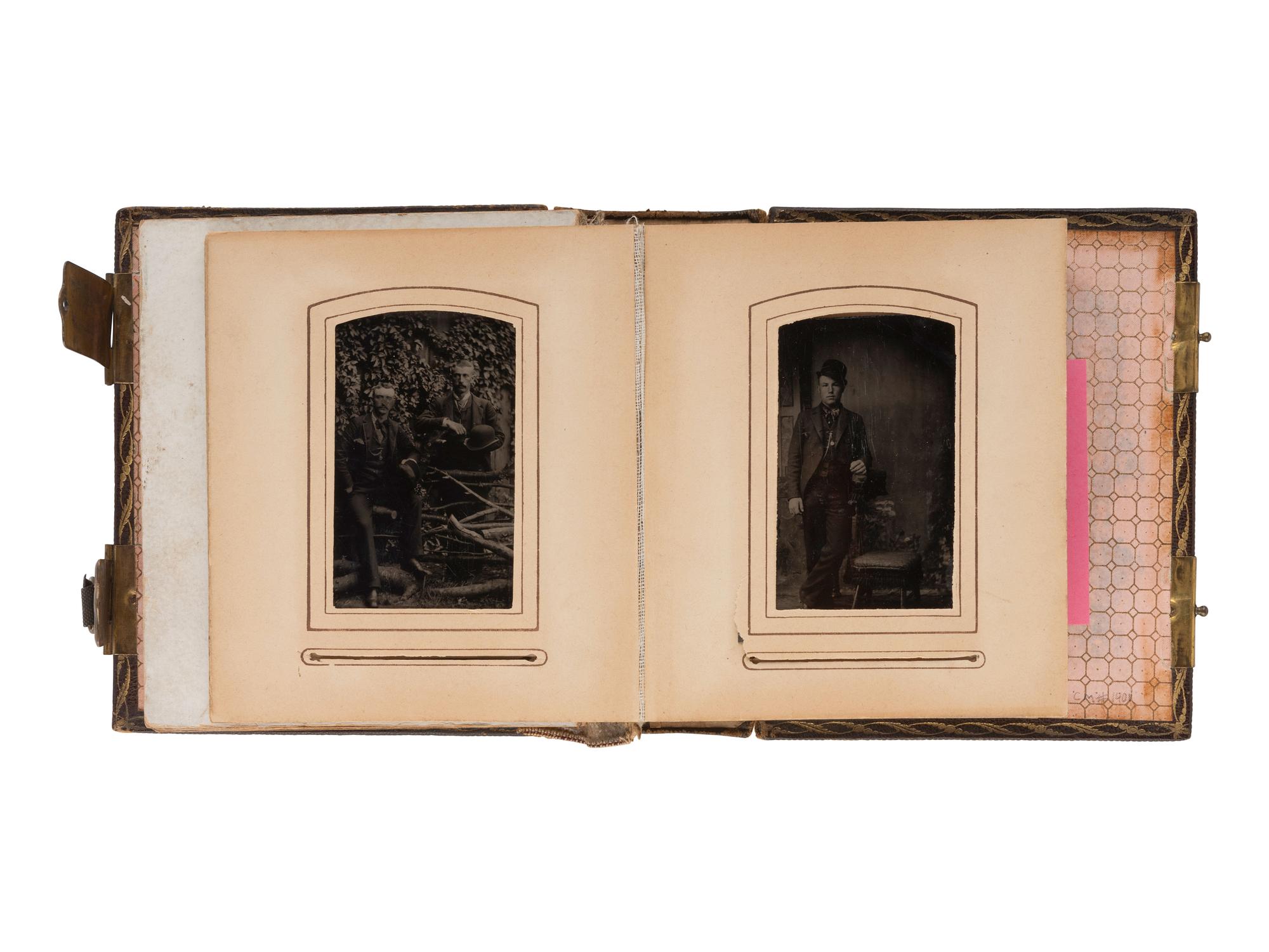 [EARLY PHOTOGRAPHY]. Four albums containing CDVs, tintypes, and cabinet cards of varying subjects.