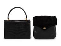 Two Gucci Handbags, Crocodile Top-Handle Bag and Lizard & Suede Crossbody Bag, 1960-70s